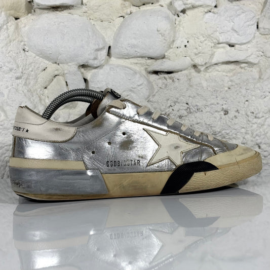Golden goose Superstar-Penstar argento con stella e talloncini bianchi 41