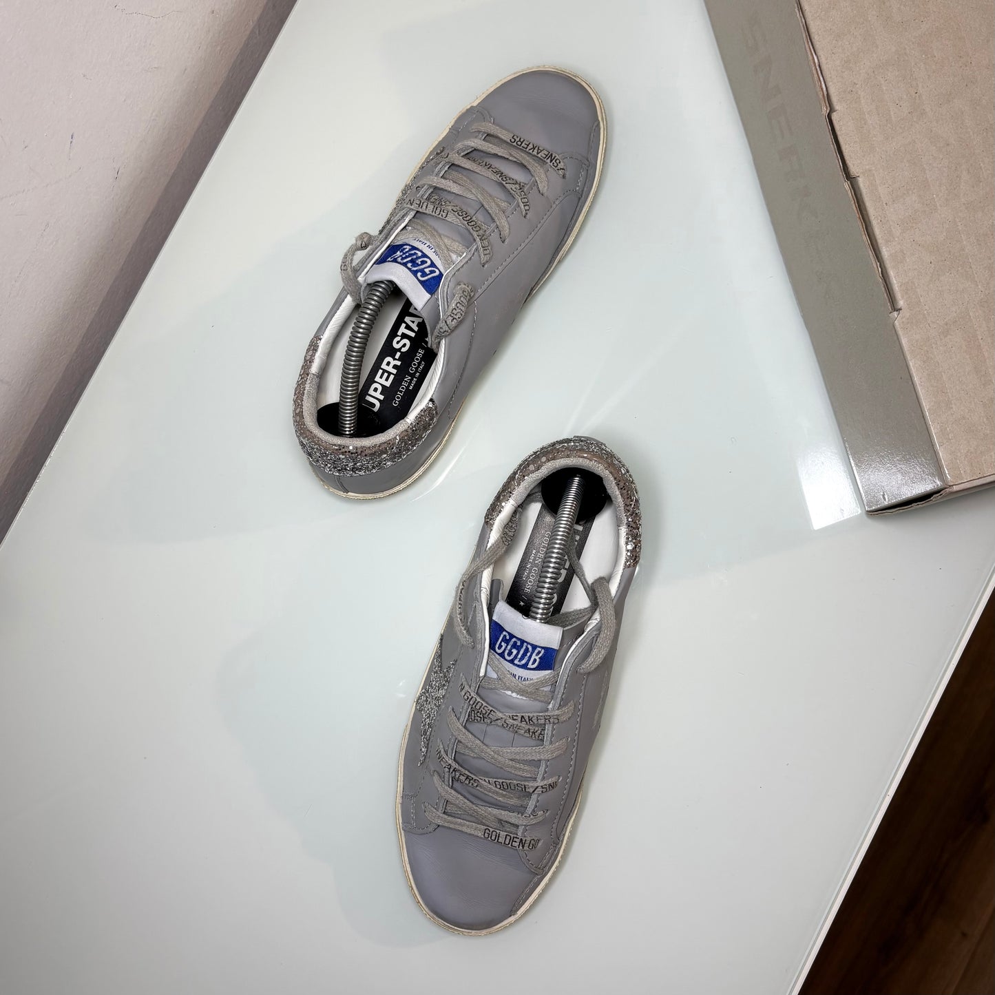 Golden goose Superstar grigie con Stella e tallone brillantinato 36