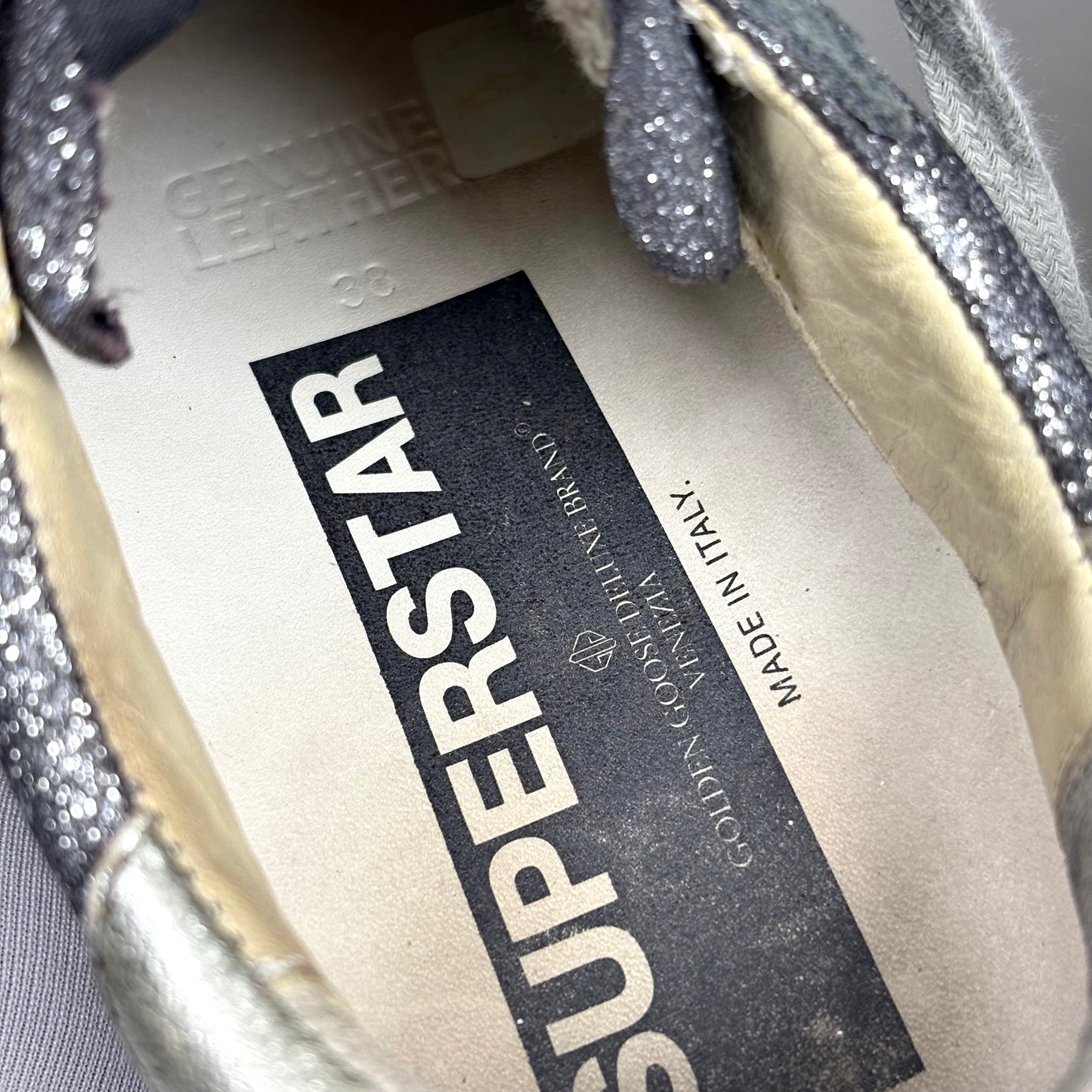 Golden goose Superstar glitter grigio stella blu e tallone argento 38