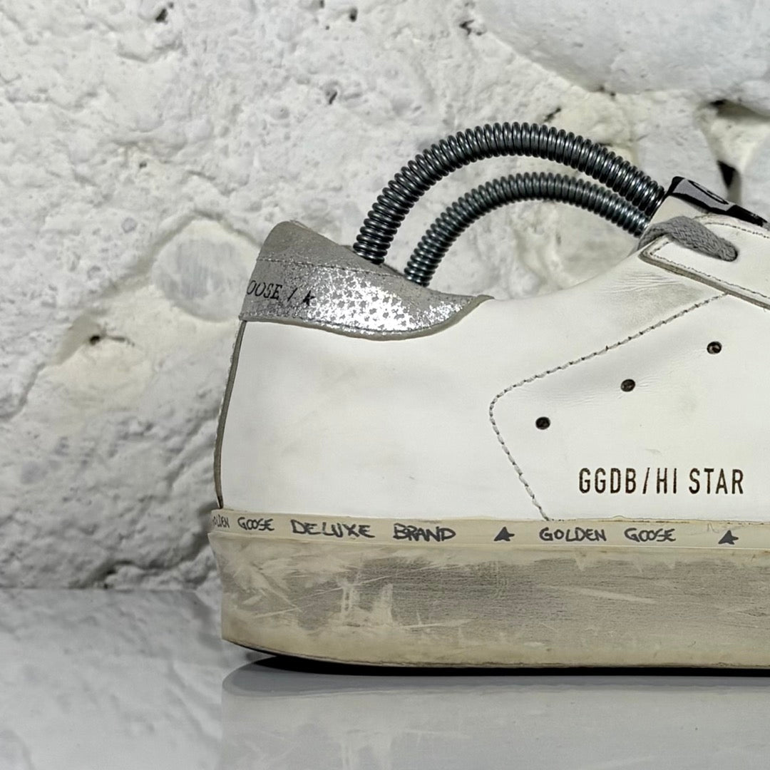 Golden goose Hi Star bianche con stella e talloncini argento 38
