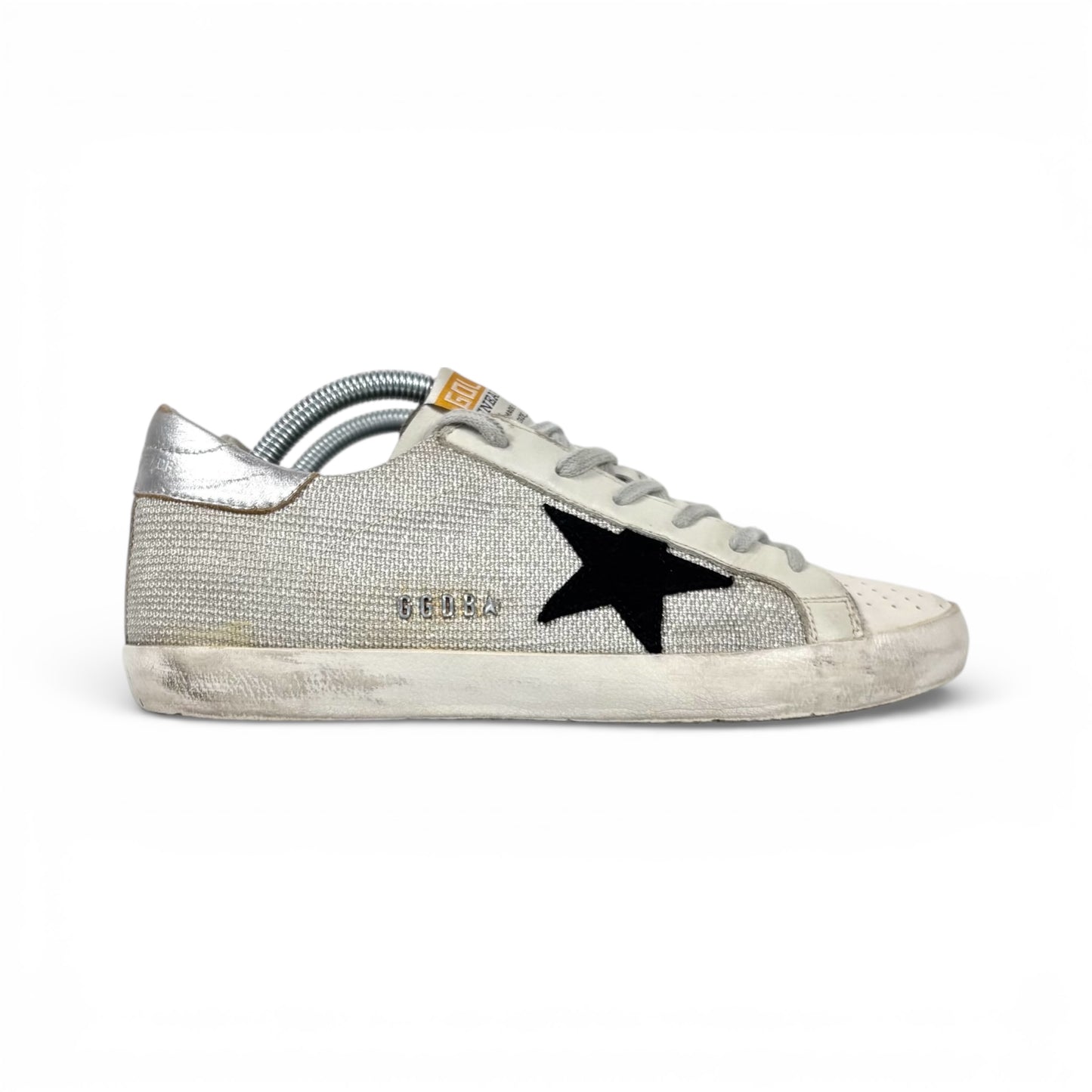 Golden goose Superstr Grigio in tessuto, tallone argento con stella nera 39