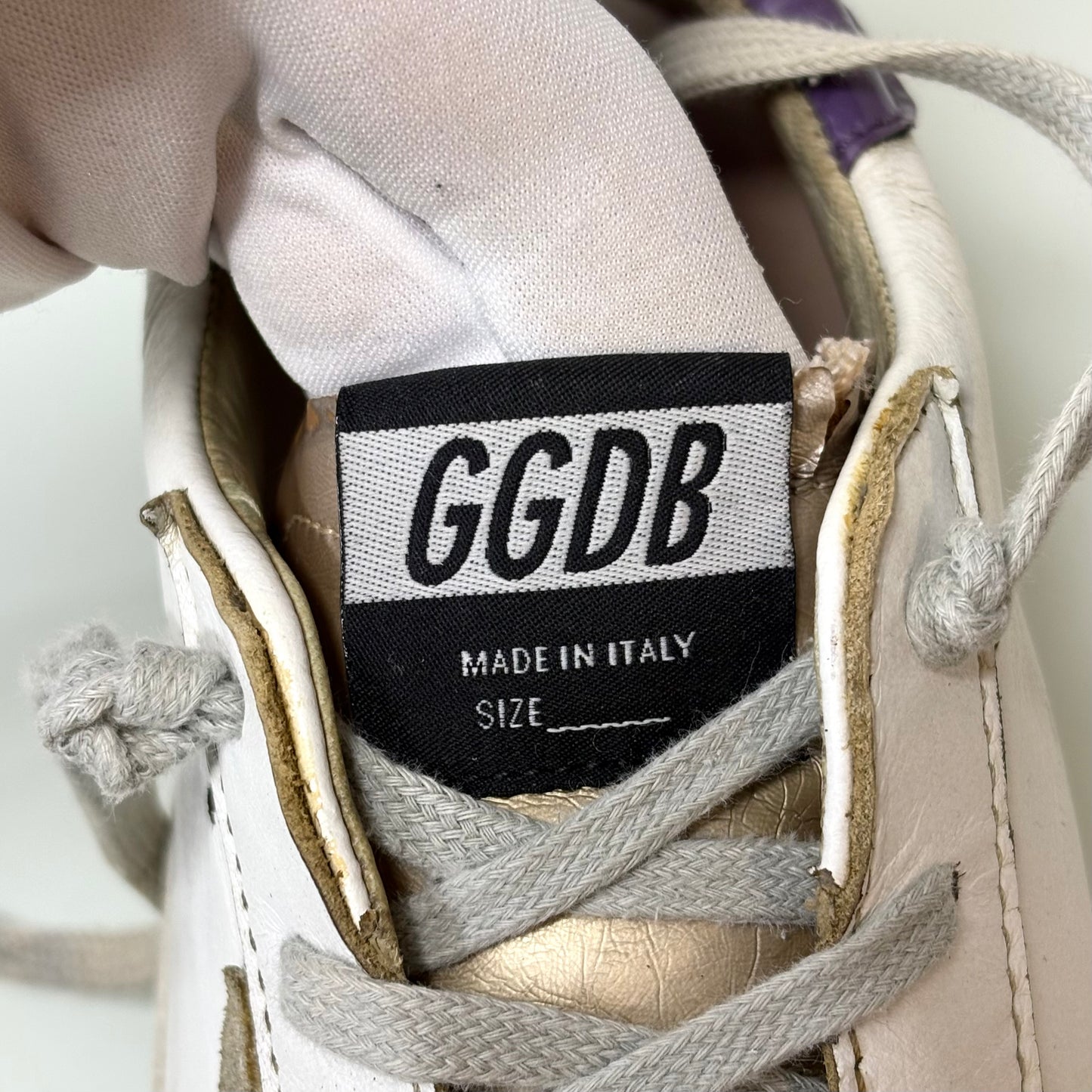 Golden goose Superstar bianche stella beige e tallone viola 39