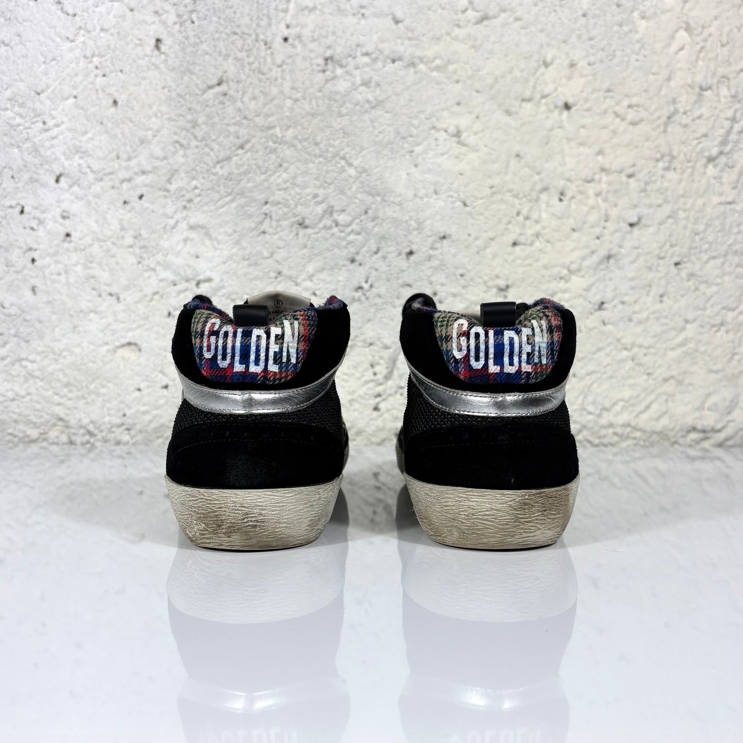 Golden goose Mid star nere con interno Tartan scozzese blu 43