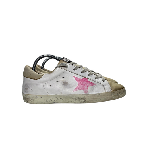Golden goose superstar bianche stella bordeaux e tallone beige 38