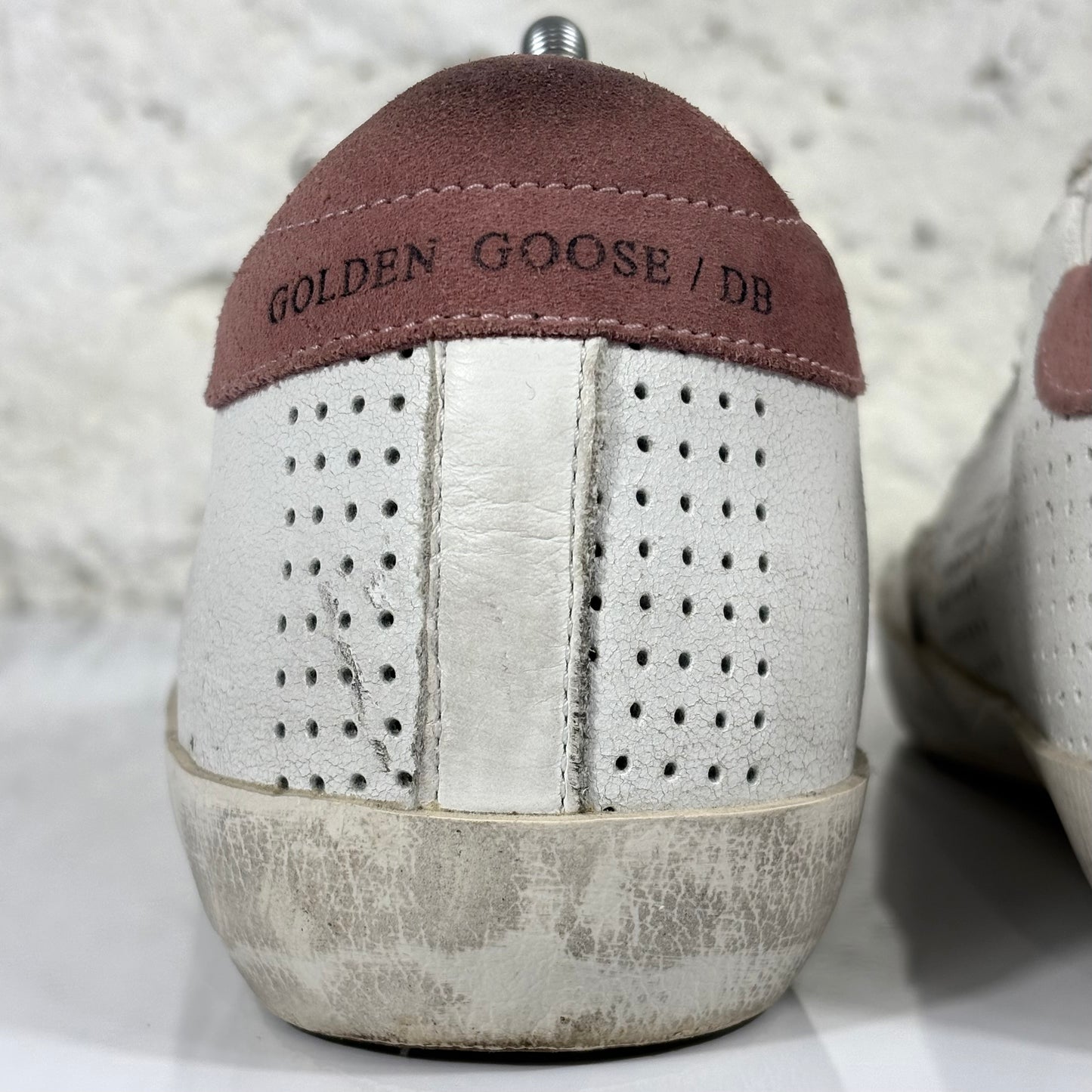 Golden goose Superstar bianche motivo a buchi, stella argento e talloncino Bordeaux 39