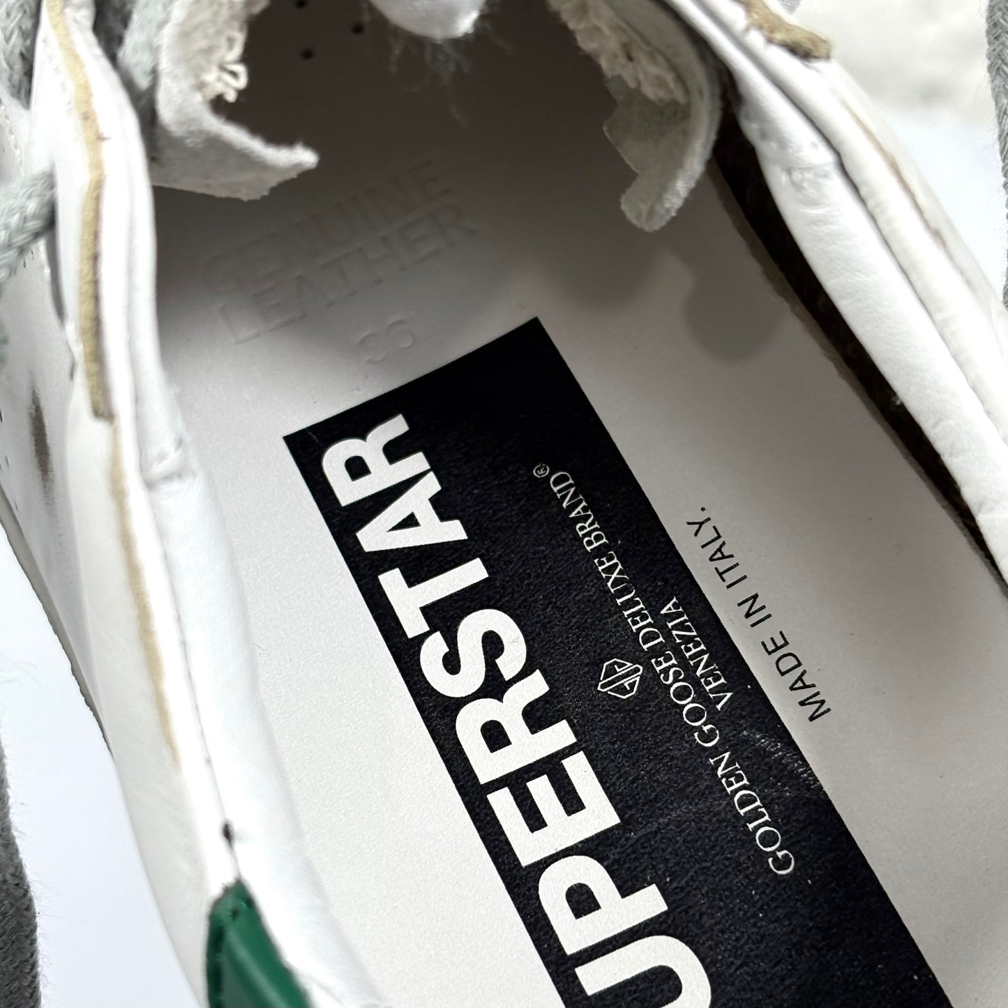 Golden goose Superstar bianche e talloncino verde scuro 36