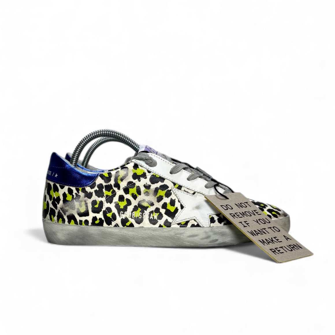 Golden goose Superstar bianche a macchie gialle/ nere e tallone blu 37