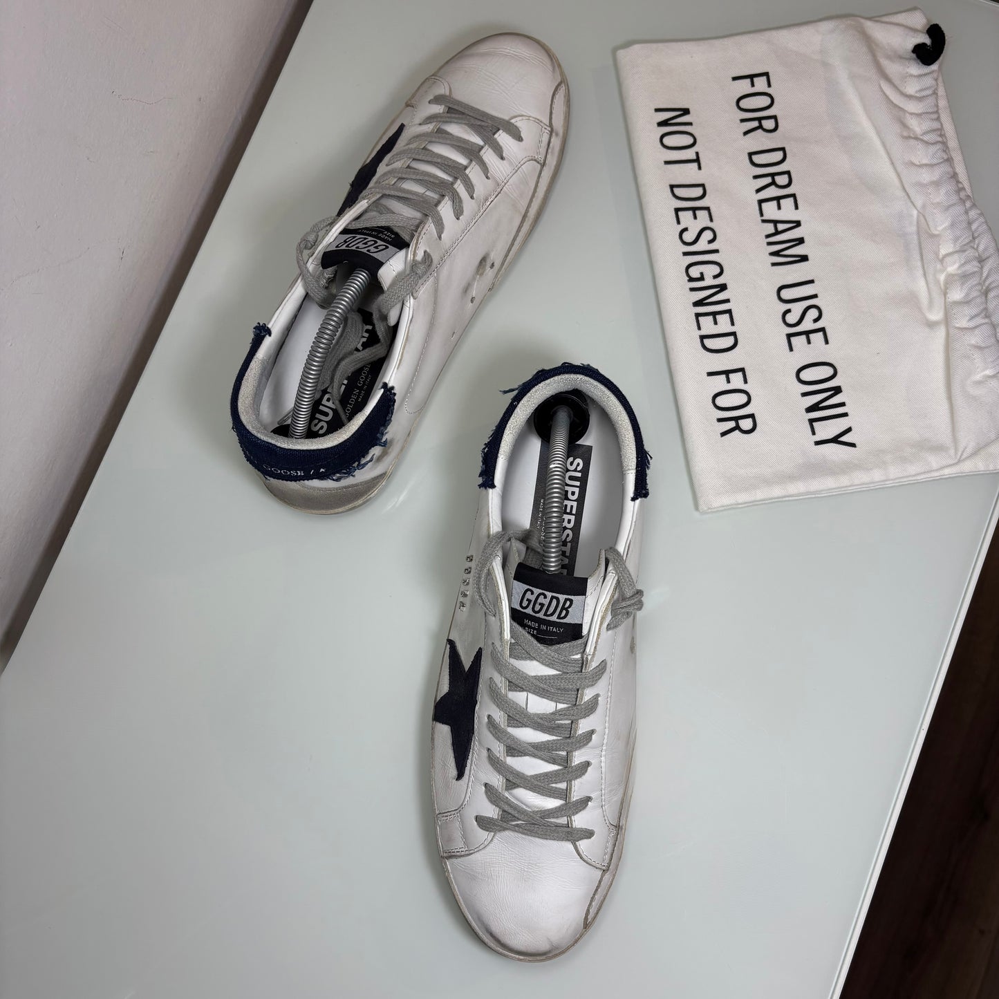 Golden goose Superstar bianche stella nera tallone blu jeans 43