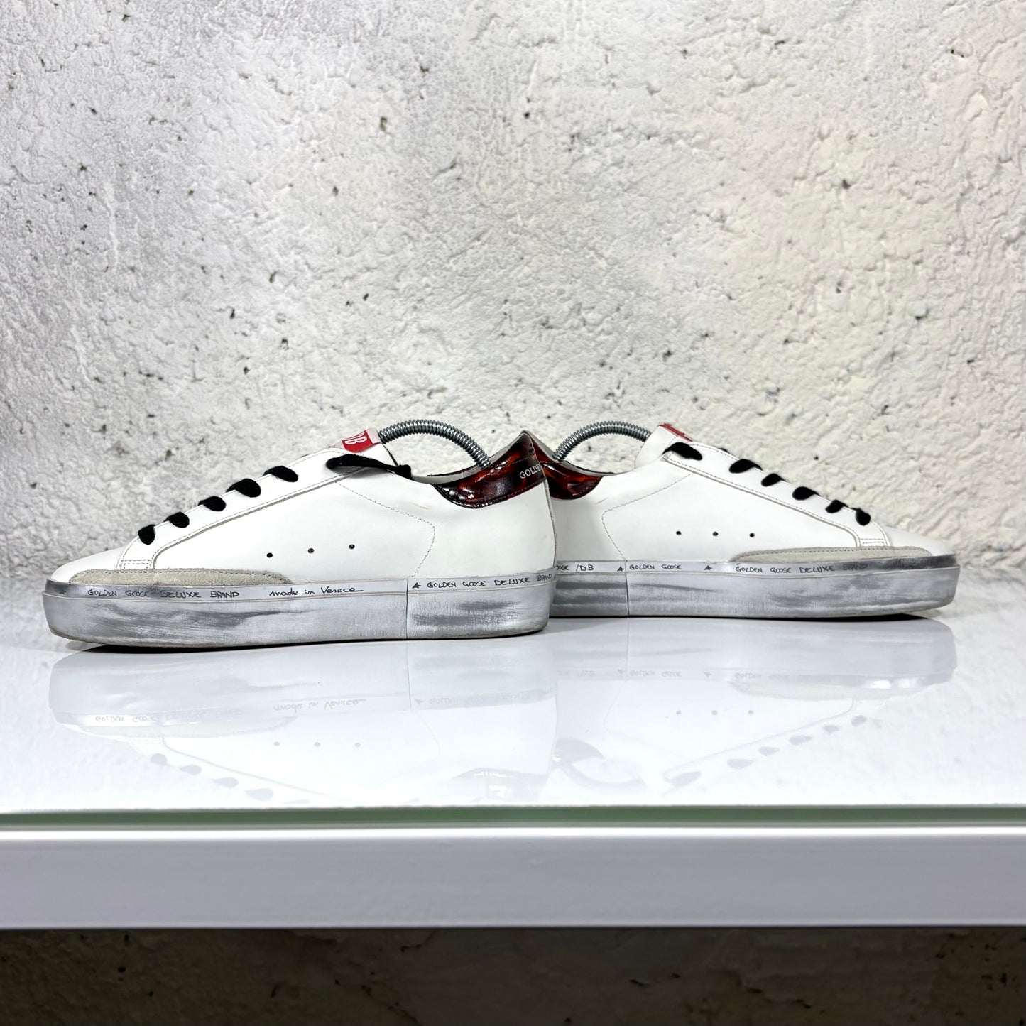 Golden goose Hi Star bianche, tallone rosso e fascia sulla suola argento