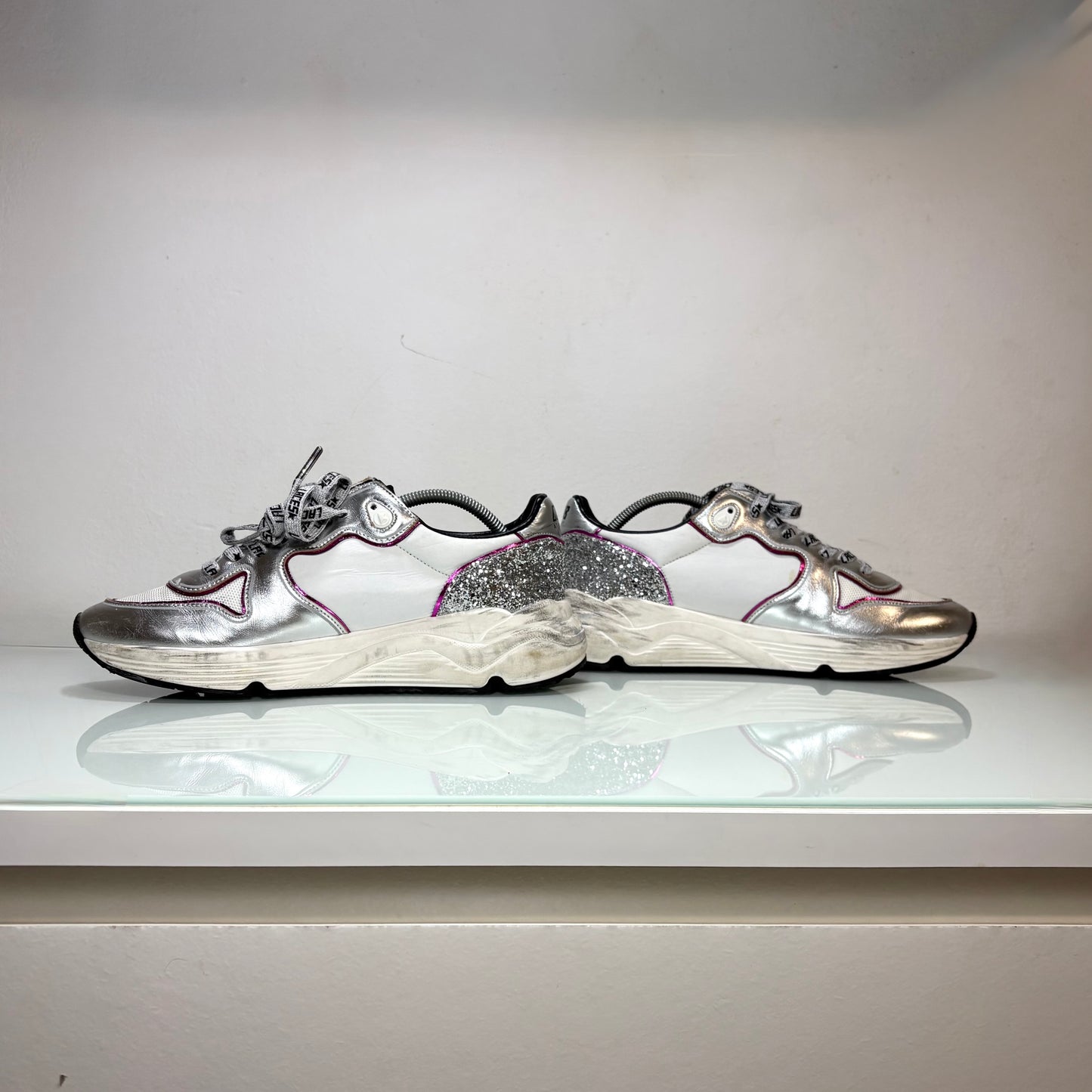 Golden goose Running Sole argento con brillantini 42