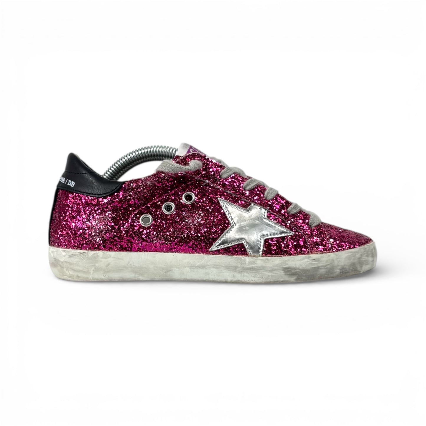 Golden goose Superstar bordeaux a paillettes, stella argento e tallone nero 36