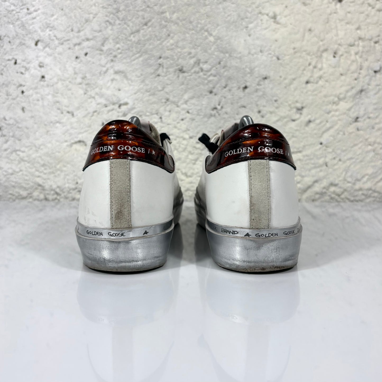 Golden goose Hi Star bianche, tallone rosso e fascia sulla suola argento