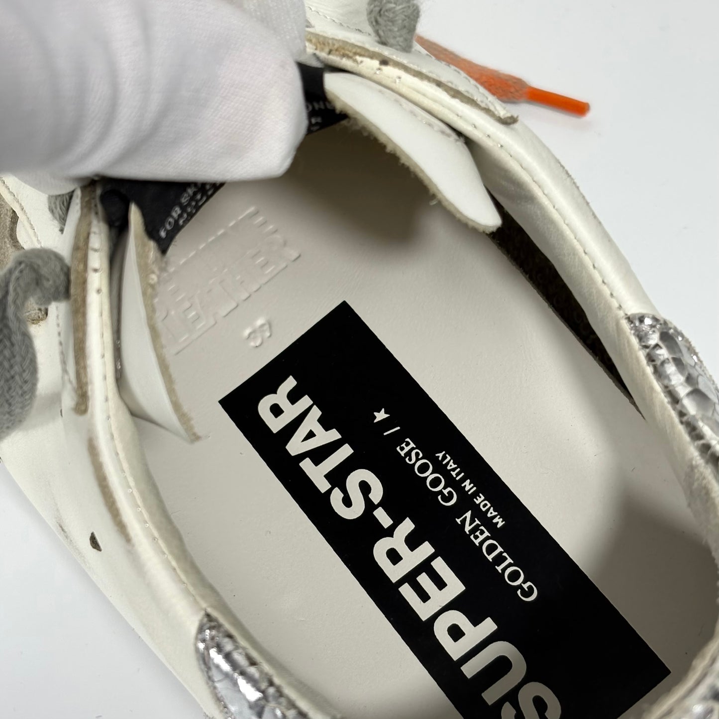 Golden goose Superstar bianche, arancioni e argento 39