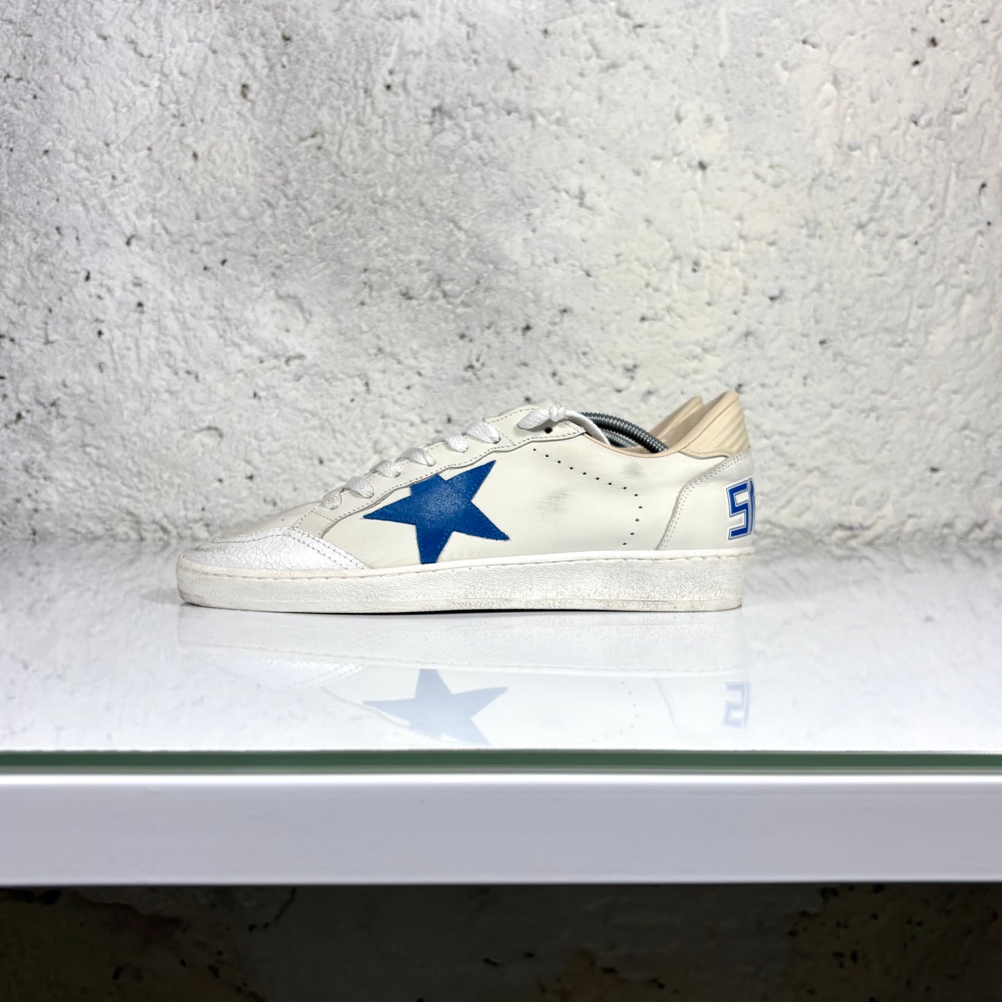 Golden goose Ballstar bianche/panna in pelle con stella azzurra in suede 42