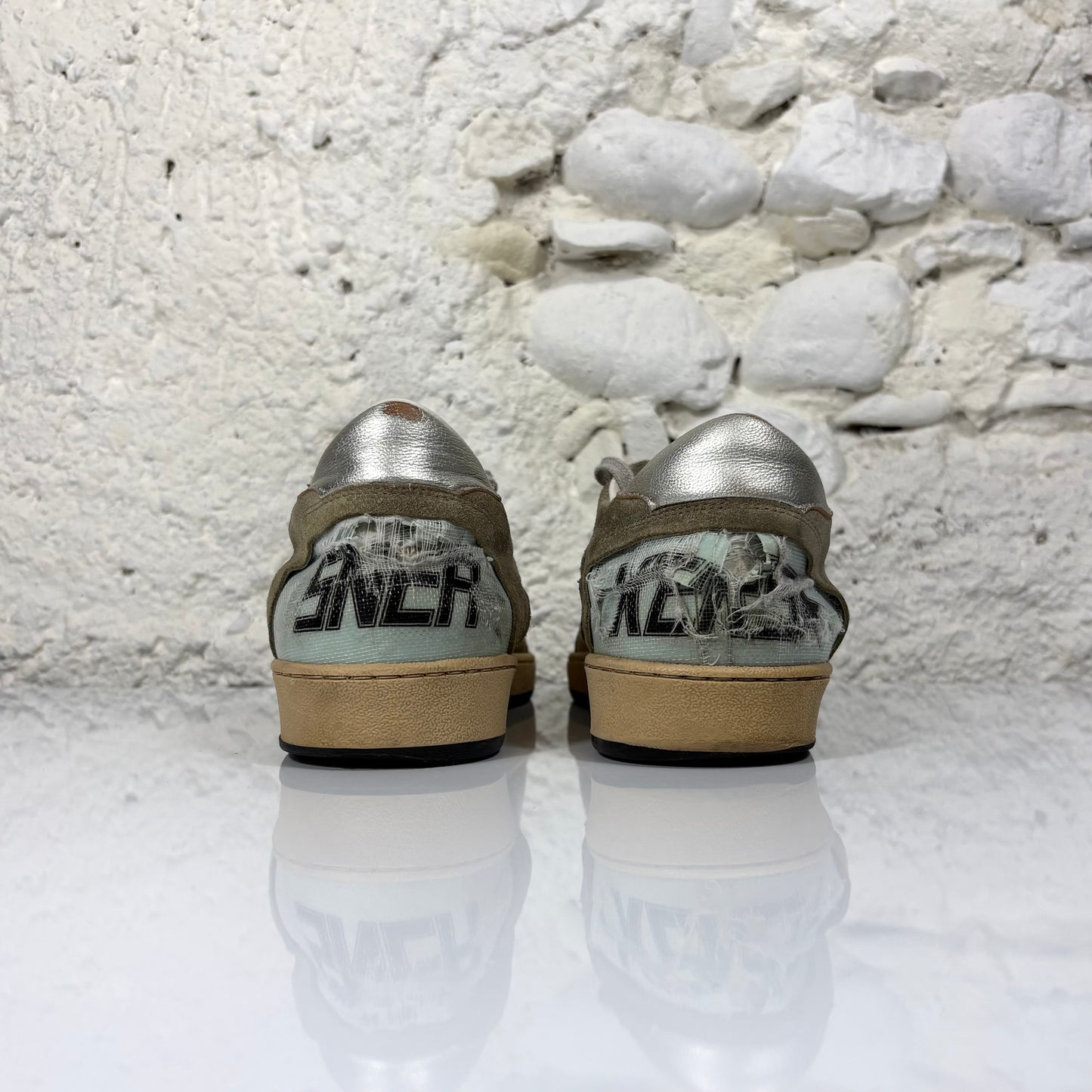 Golden goose Ballstar Taupe, bianco e tallonci argento  44