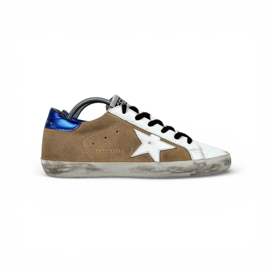 Golden goose Superstar Beige, stella e punta bianca e talloncino blu 39