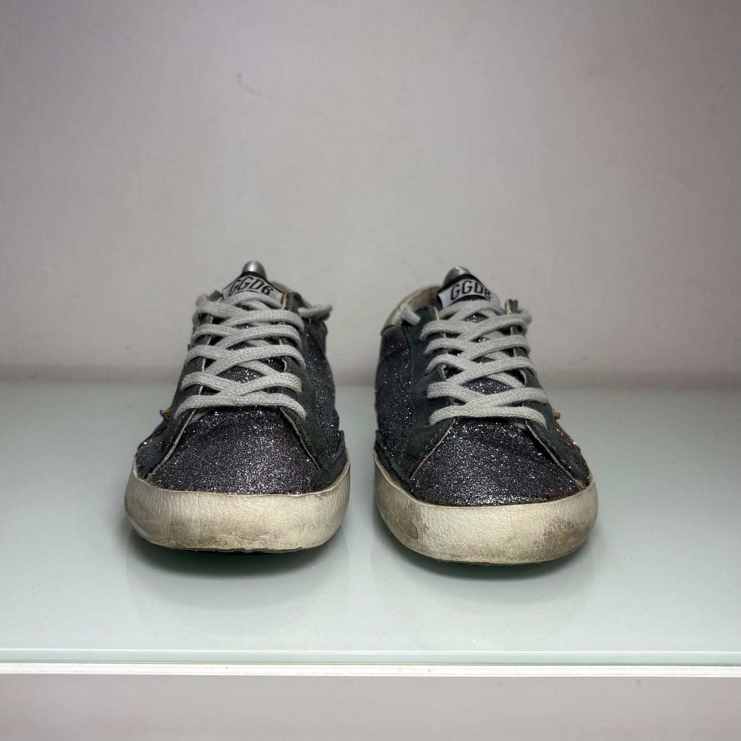 Golden goose Superstar glitter grigio stella blu e tallone argento 38