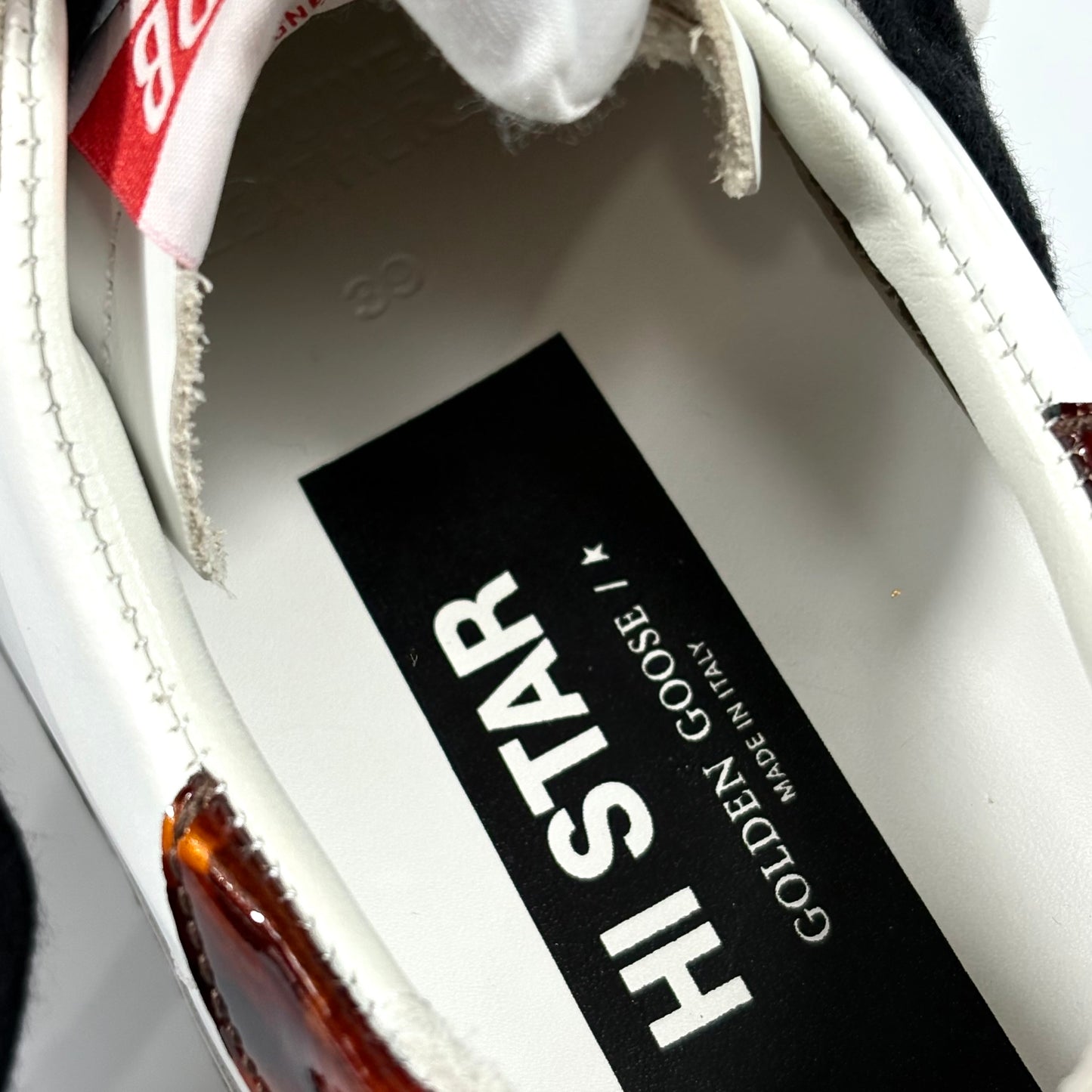 Golden goose Hi Star bianche, tallone rosso e fascia sulla suola argento