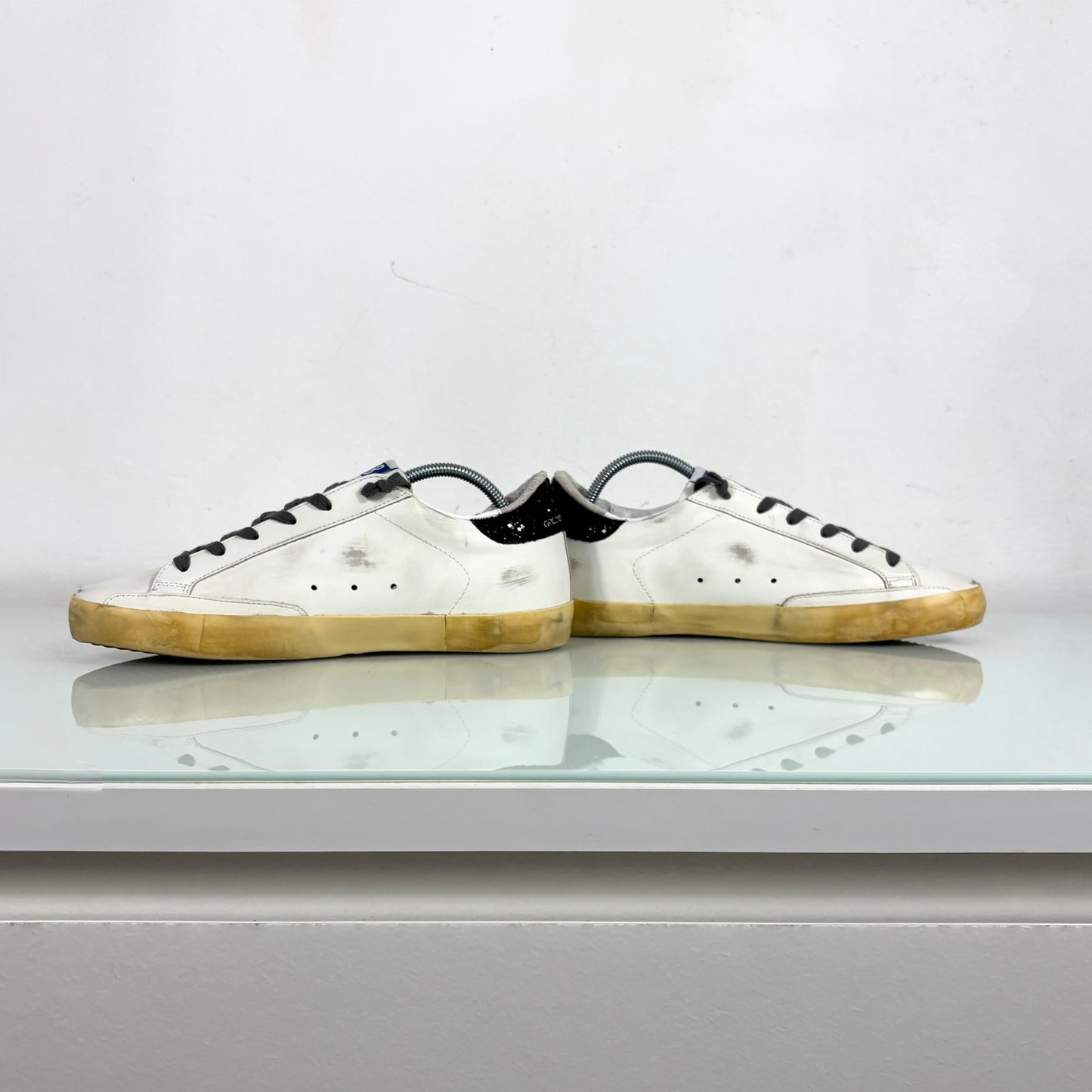 Golden goose Superstar bianche, stella grigia a squame e tallone nero brillantinato 39