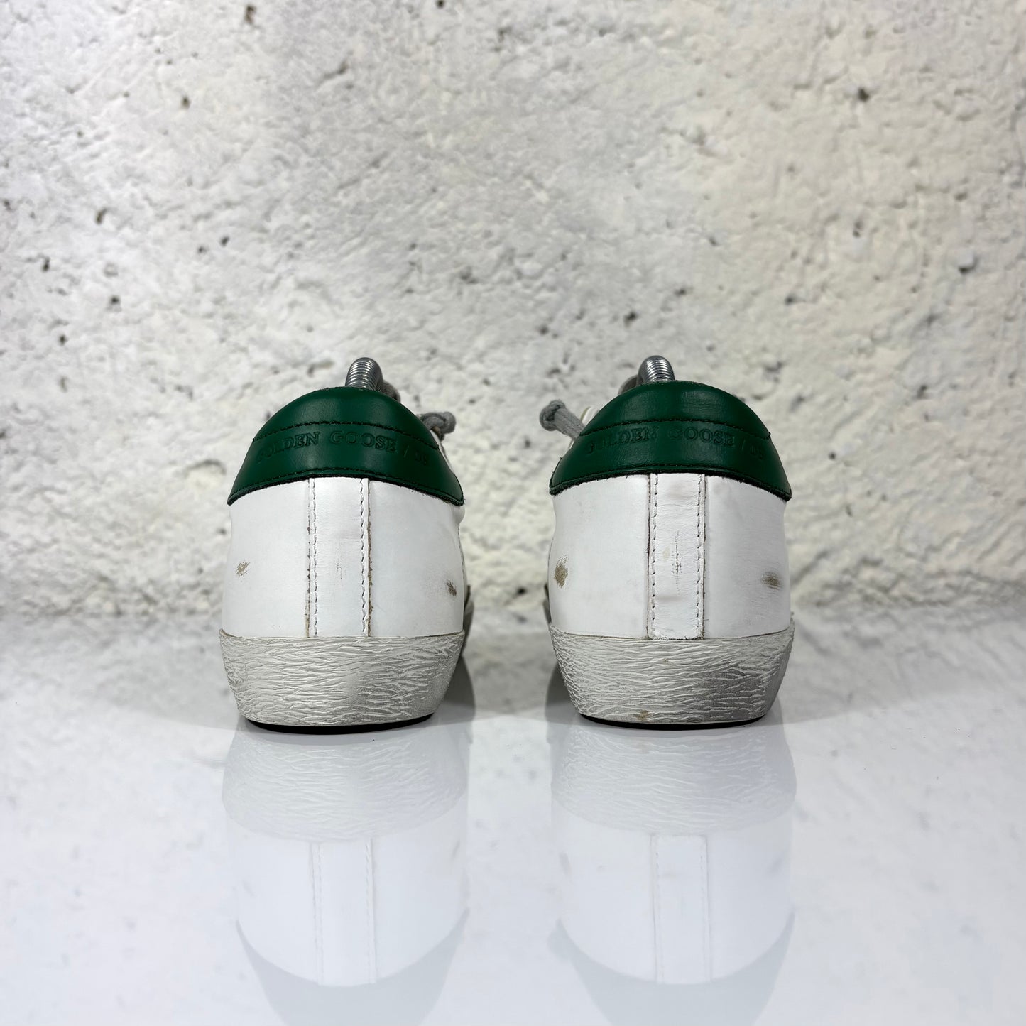 Golden goose Superstar bianche e talloncino verde scuro 36