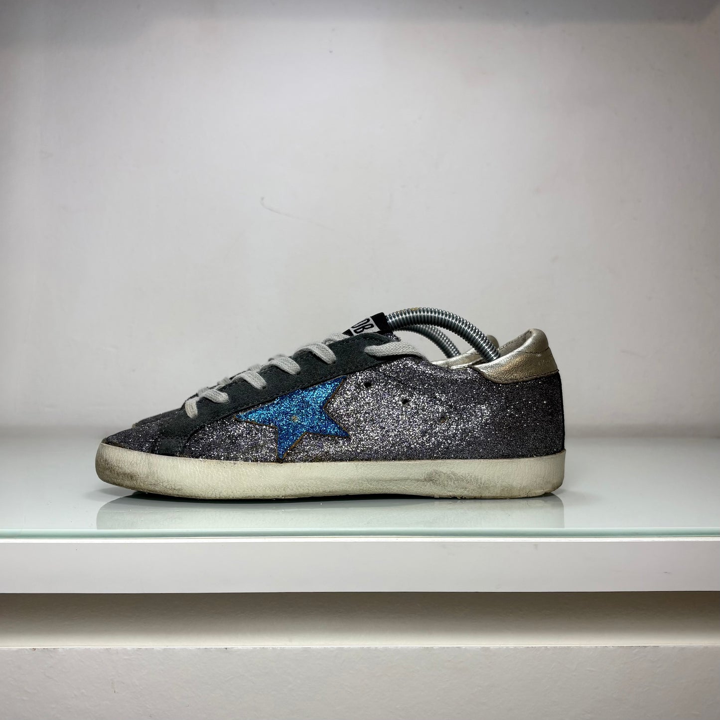 Golden goose Superstar glitter grigio stella blu e tallone argento 38