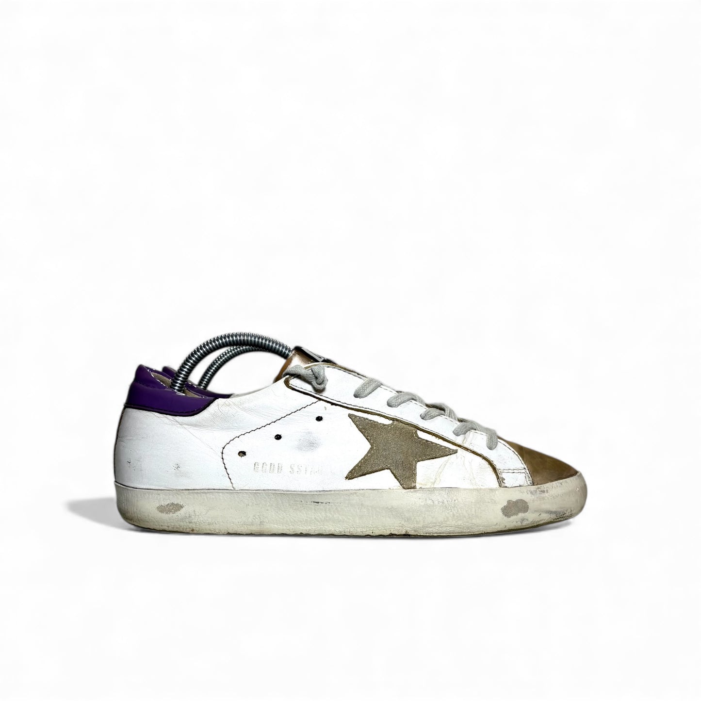Golden goose Superstar bianche stella beige e tallone viola 39