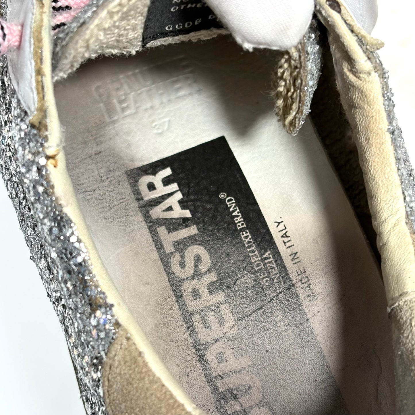 Golden goose Superstar glitter argento e stella bianca 37