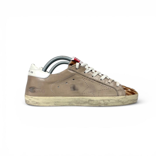 Golden goose Superstar beige in pelle con punta maculata in “cavallino” 37