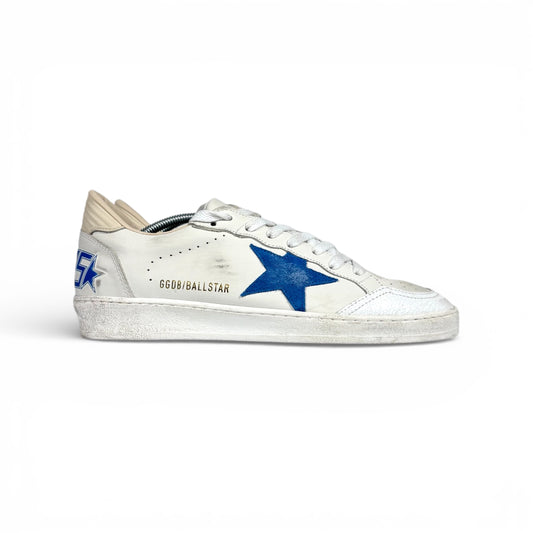 Golden goose Ballstar bianche/panna in pelle con stella azzurra in suede 42