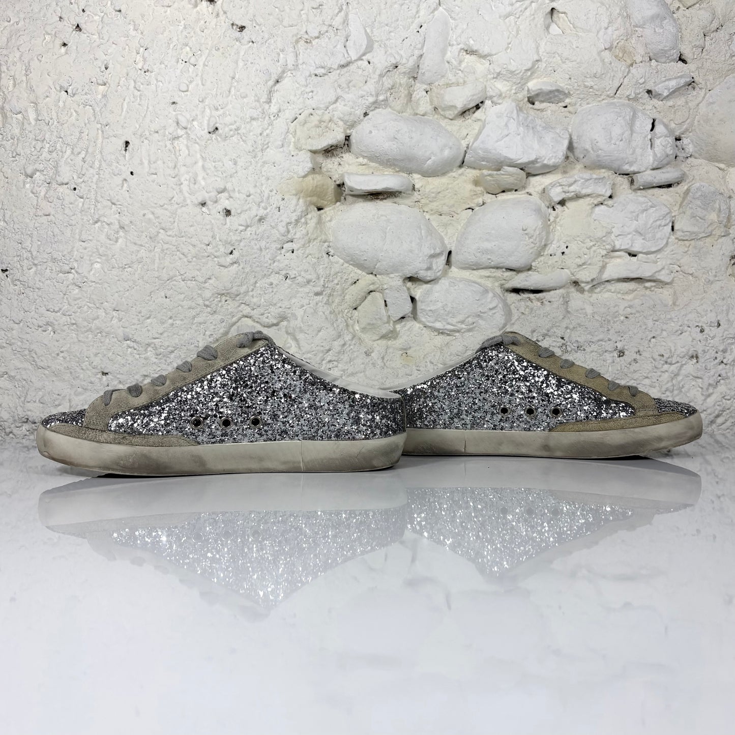 Golden goose Superstar Sabot glitter argento 39