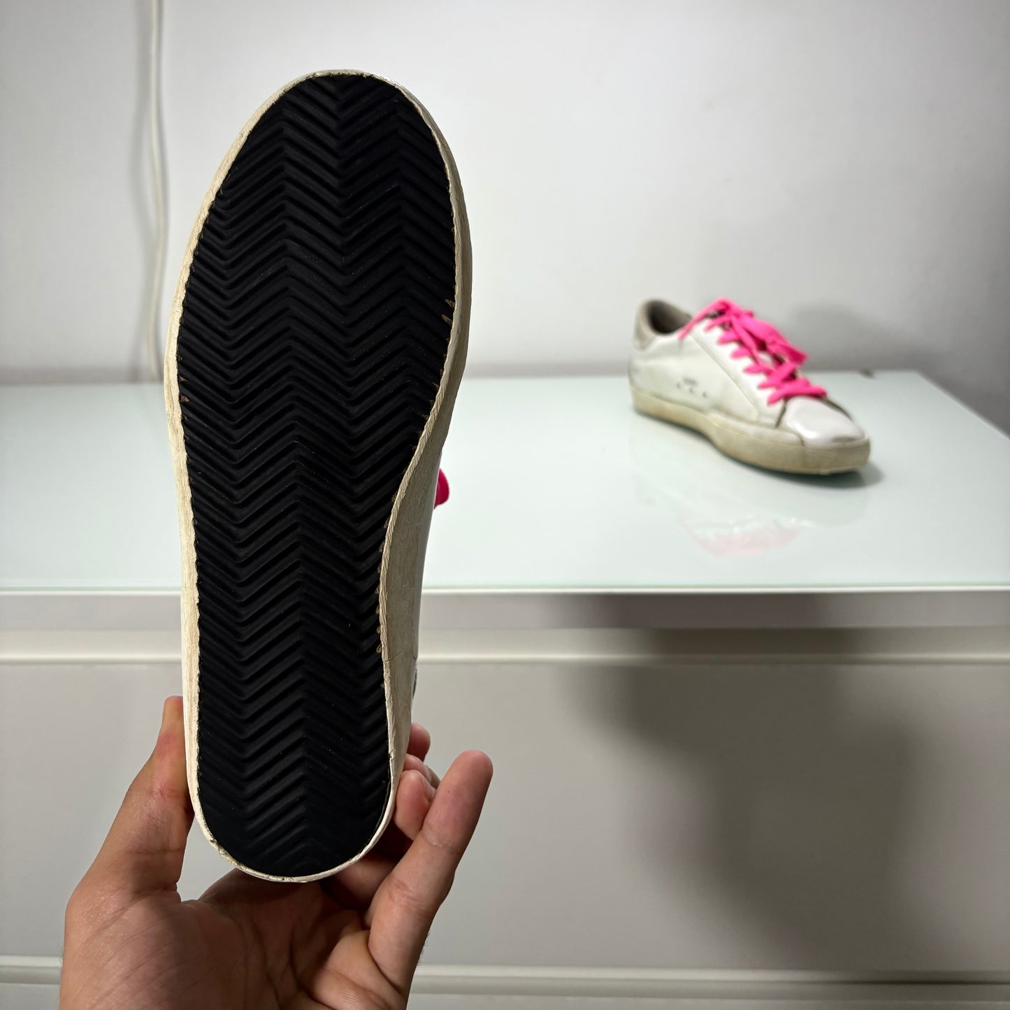 GOLDEN GOOSE SUPERSTAR BIANCO, LACCI ROSA E STELLA ROSA BRILLANTINATA 37