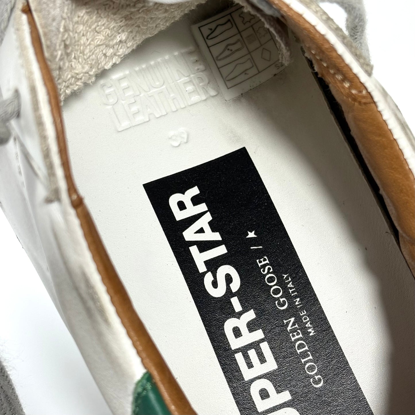 Golden goose Superstar bianche, stella grigia e tallone verde 39