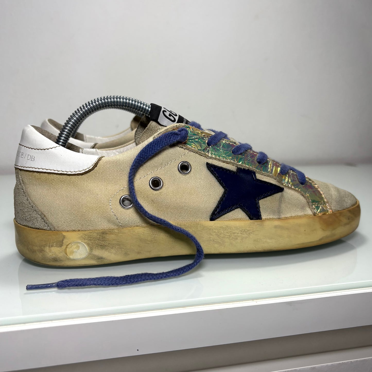 Golden goose Superstar Beige stella e lacci viola 39