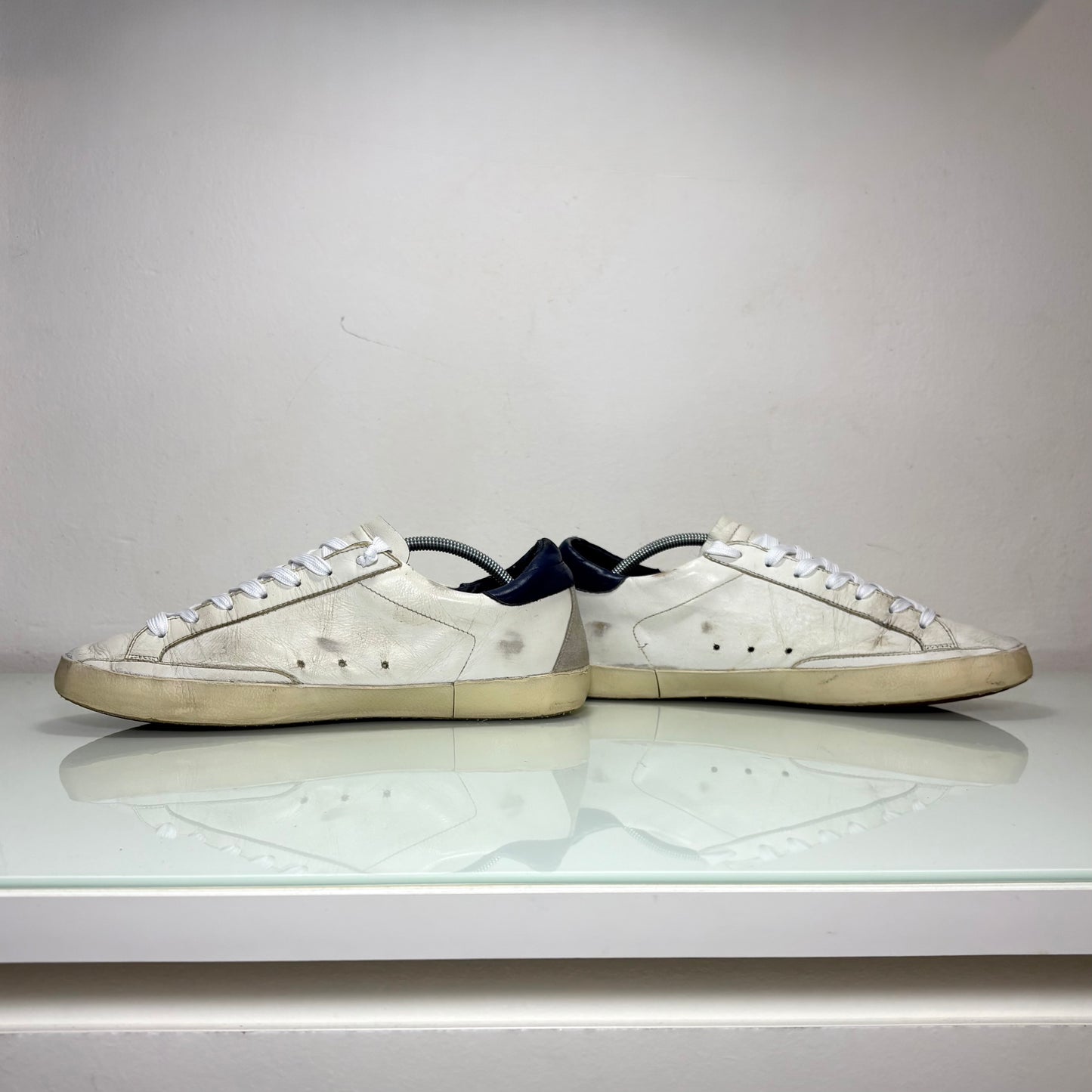Golden goose Superstar bianche tallone blu e stella grigia 42