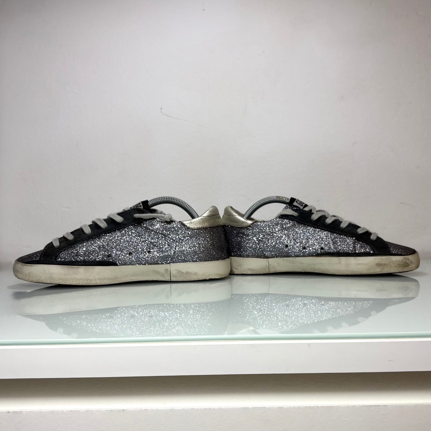 Golden goose Superstar glitter grigio stella blu e tallone argento 38