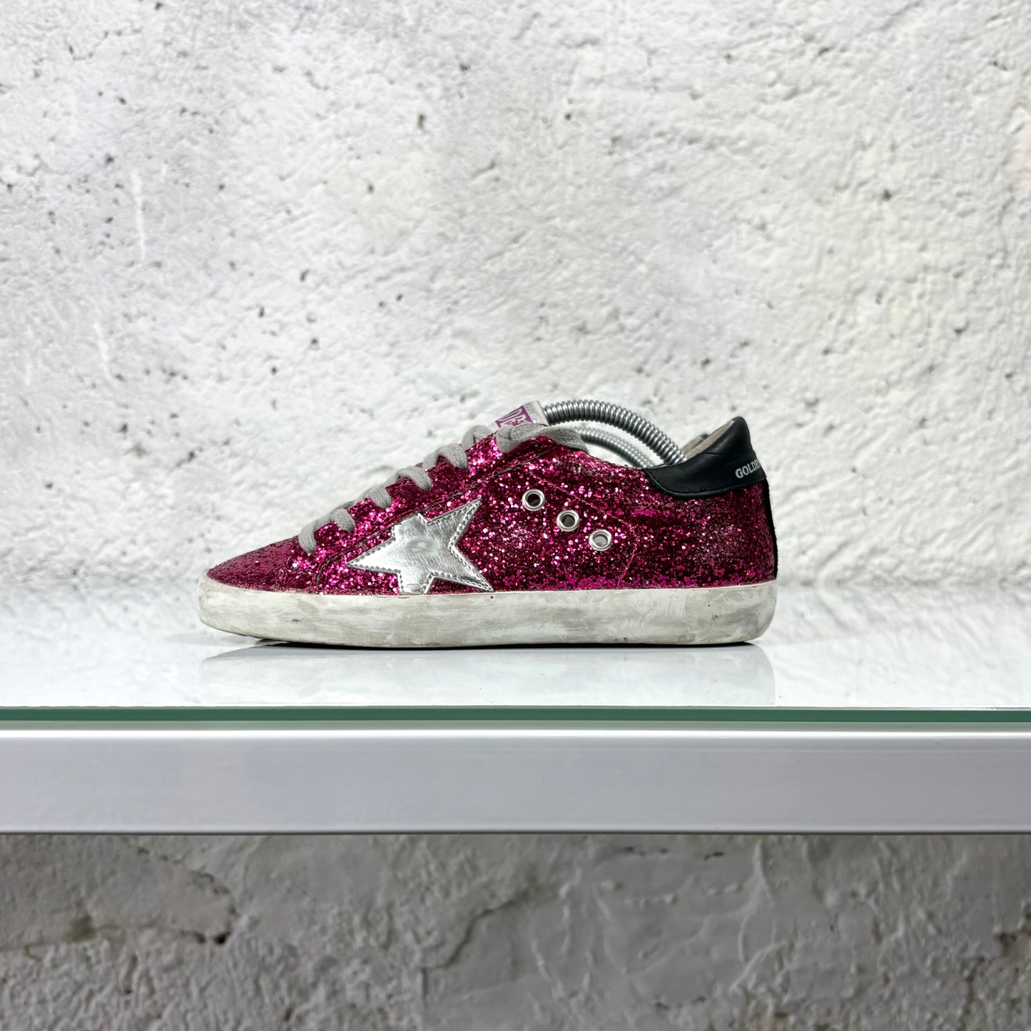 Golden goose Superstar bordeaux a paillettes, stella argento e tallone nero 36