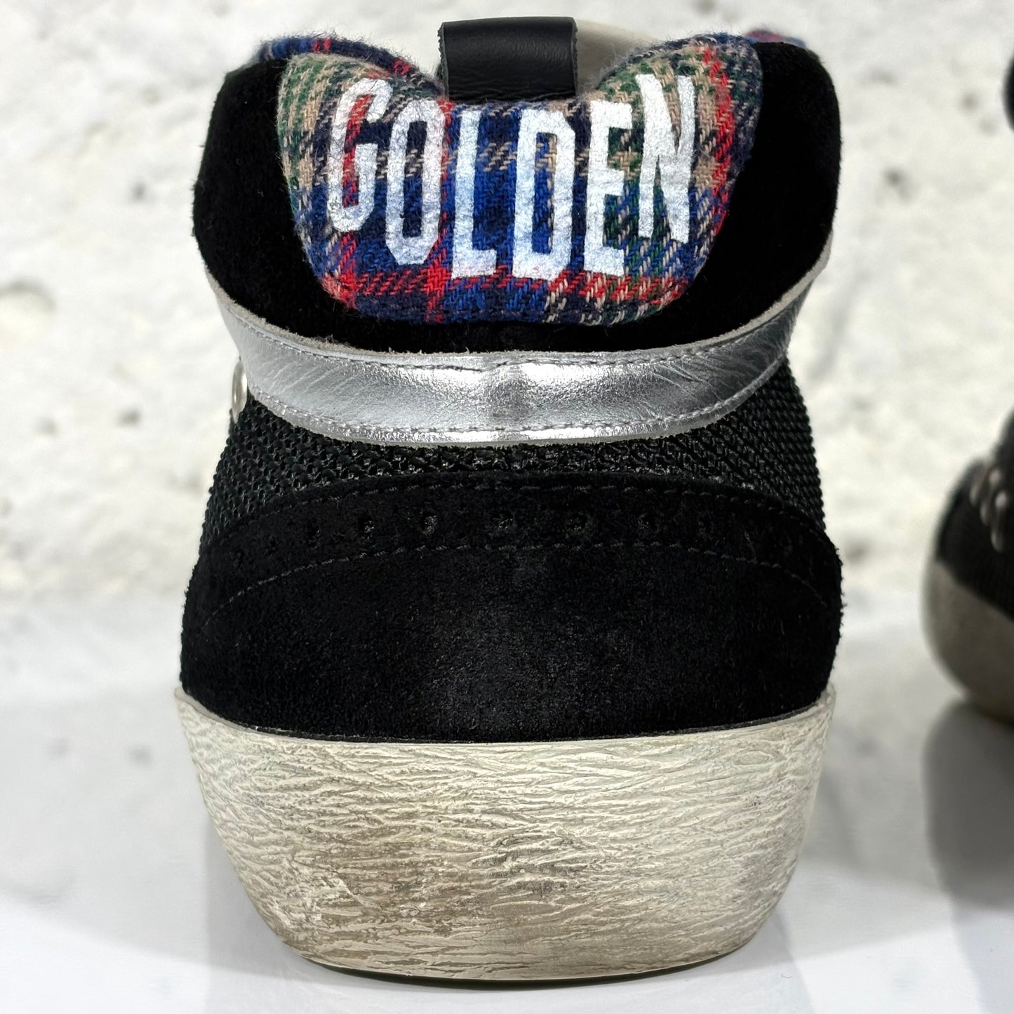 Golden goose Mid star nere con interno Tartan scozzese blu 43