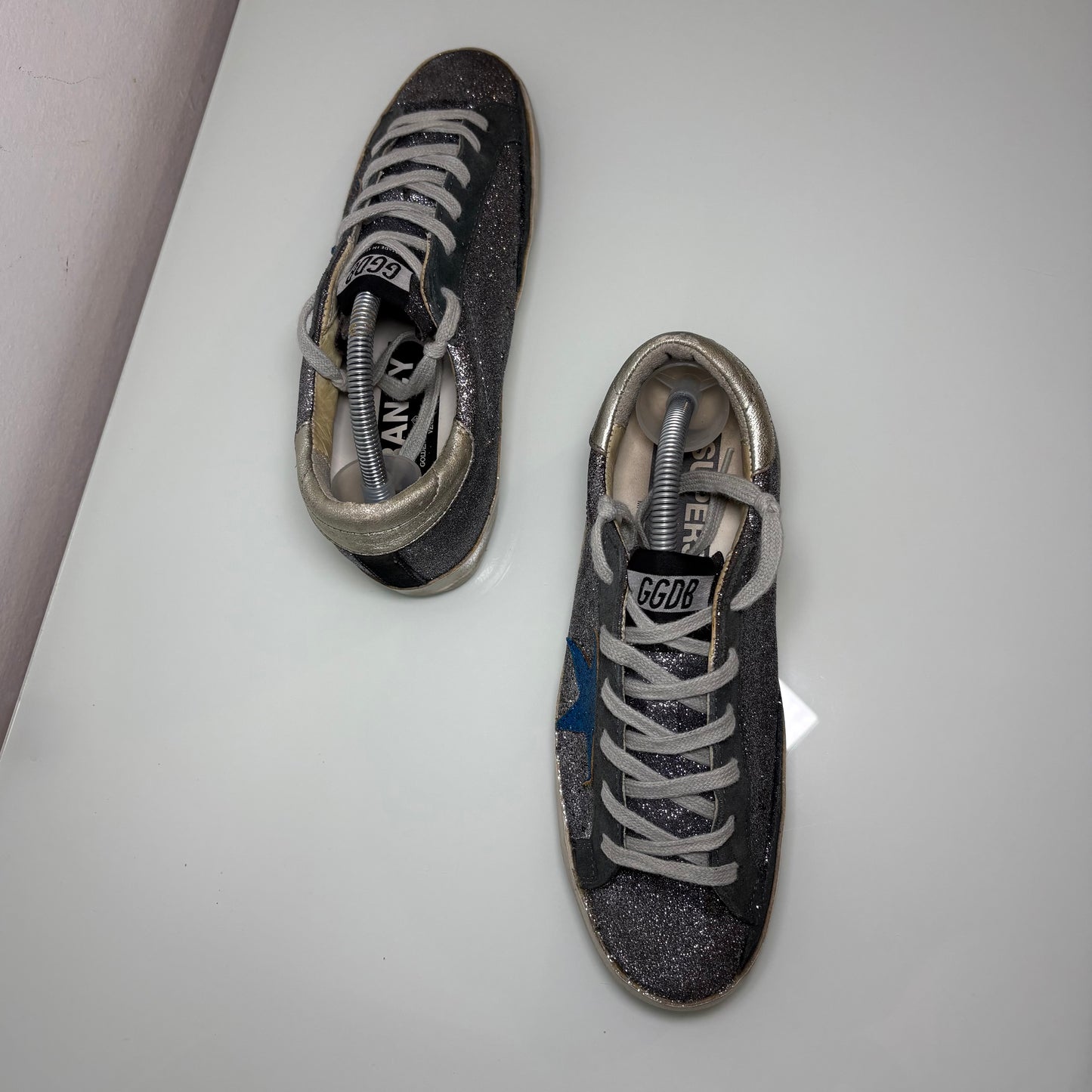 Golden goose Superstar glitter grigio stella blu e tallone argento 38