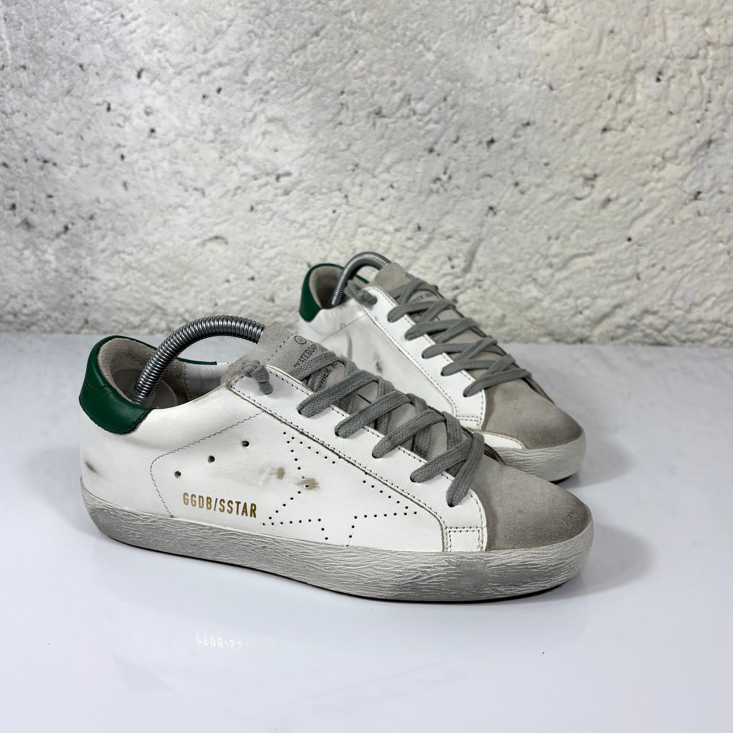 Golden goose Superstar bianche e talloncino verde scuro 36