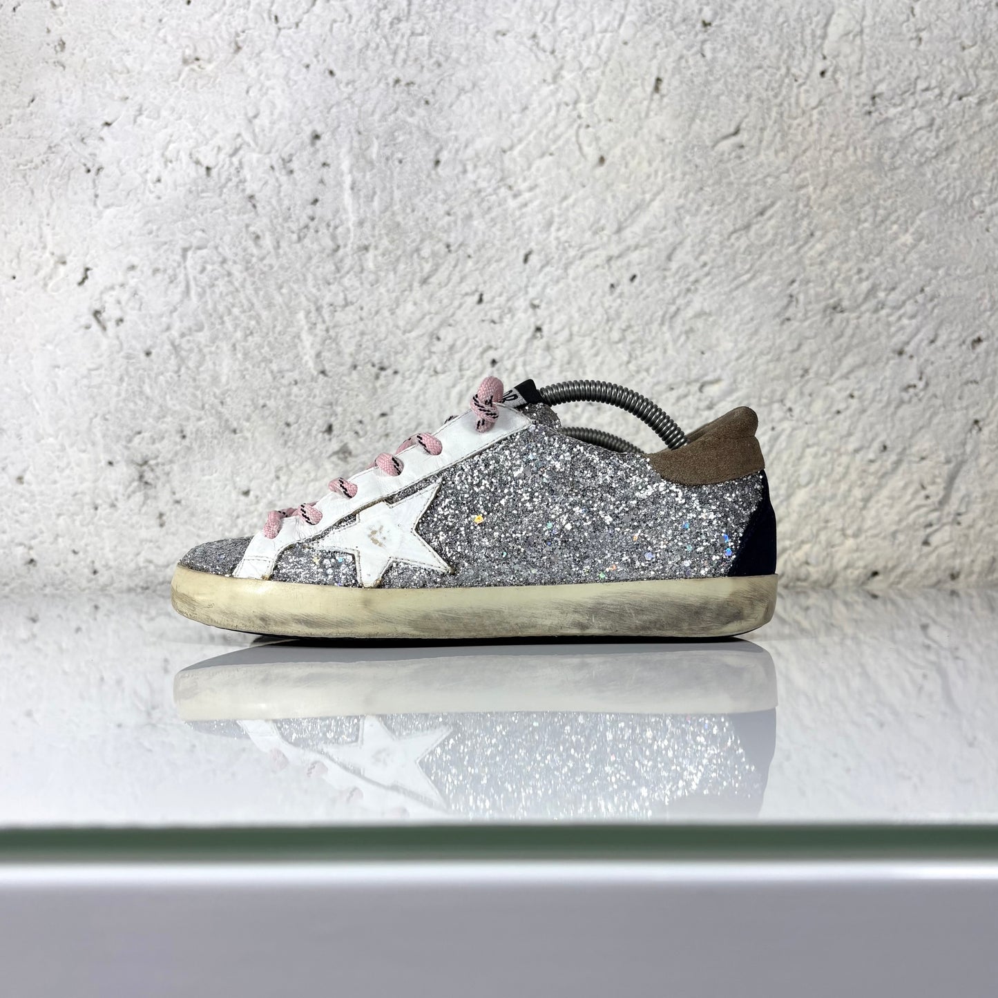 Golden goose Superstar glitter argento e stella bianca 37