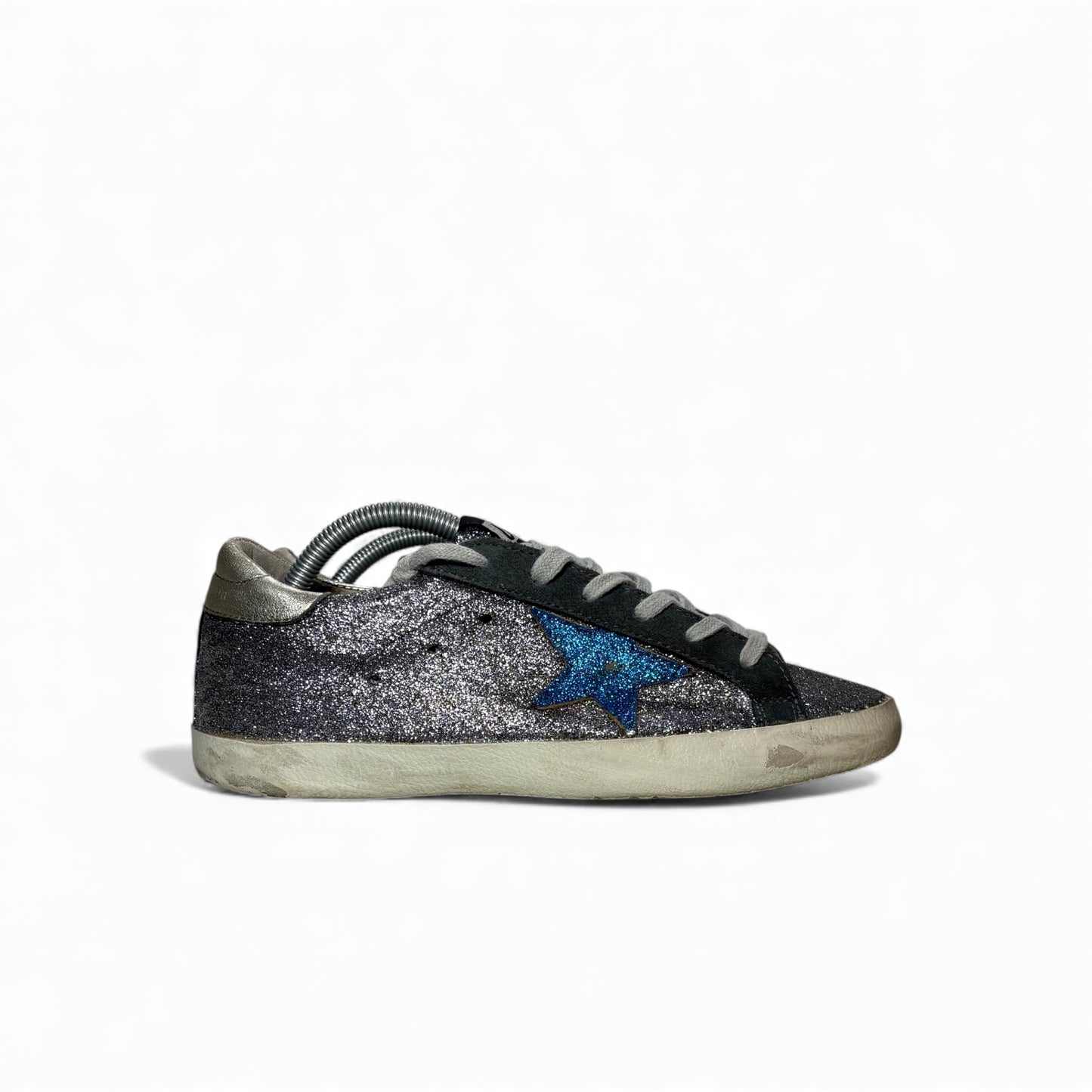 Golden goose Superstar glitter grigio stella blu e tallone argento 38