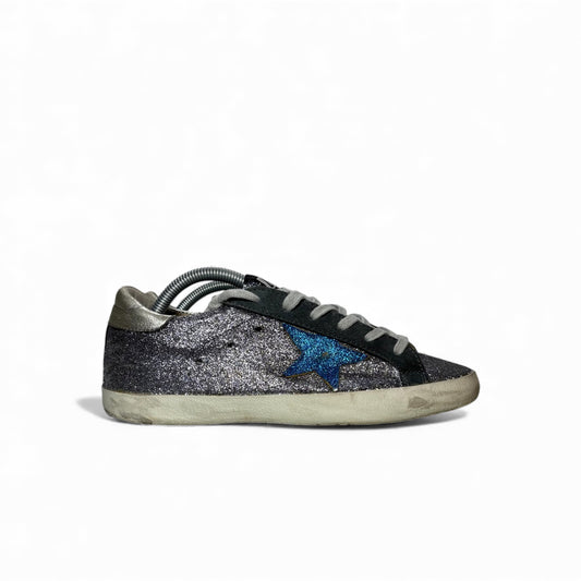 Golden goose Superstar glitter grigio stella blu e tallone argento 38