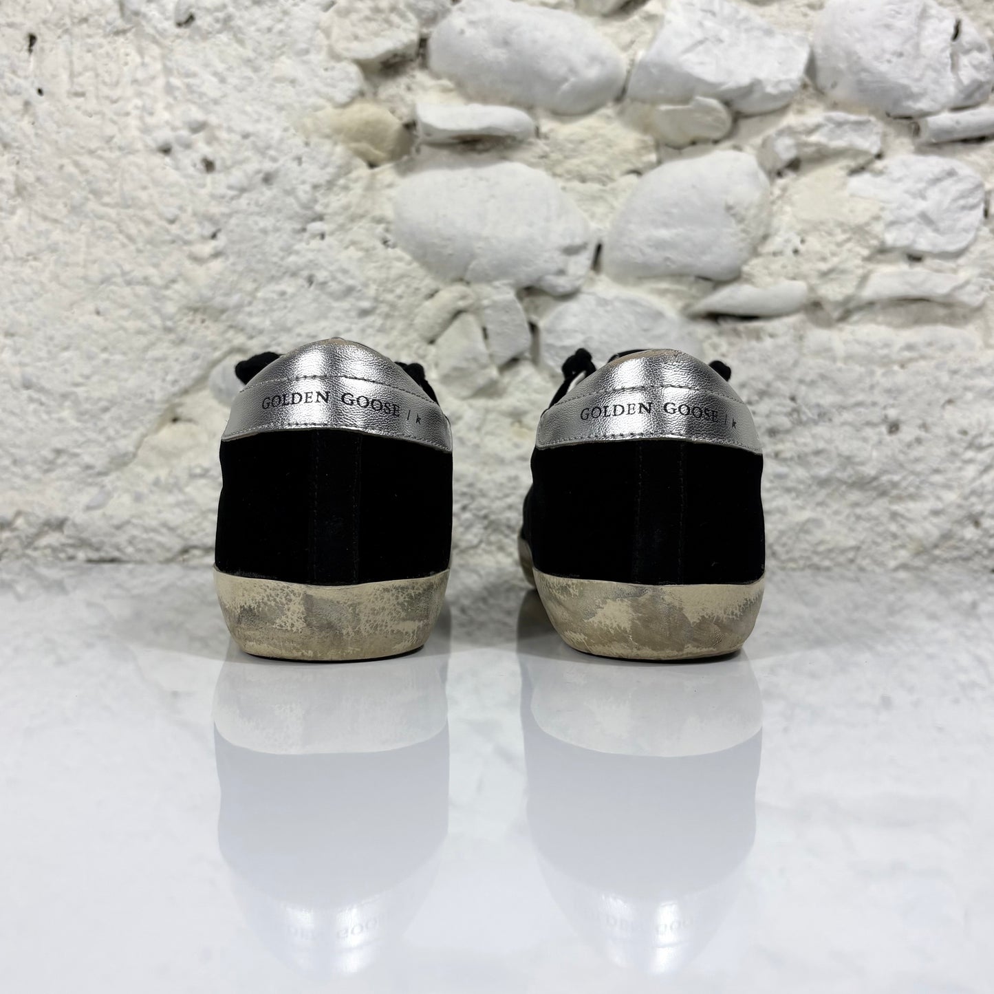 Golden goose Superstar in velluto nero con tallone argento 39