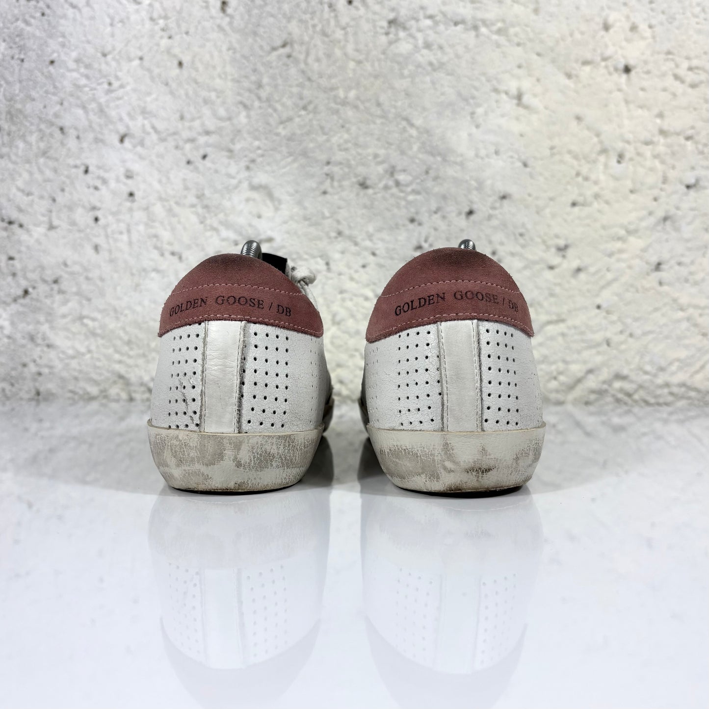 Golden goose Superstar bianche motivo a buchi, stella argento e talloncino Bordeaux 39