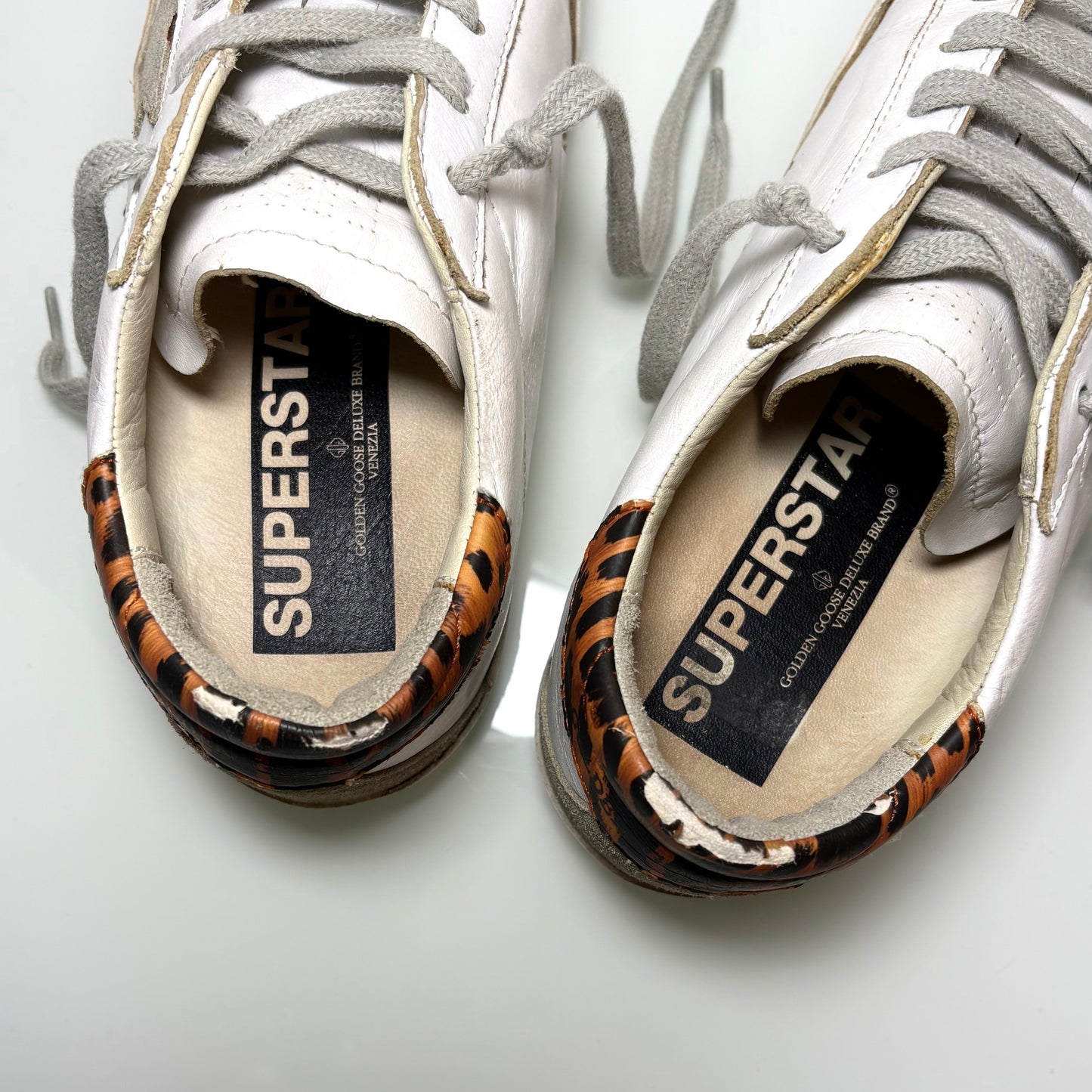 Golden goose Superstar in colorazione bianco tallone leopardo 36