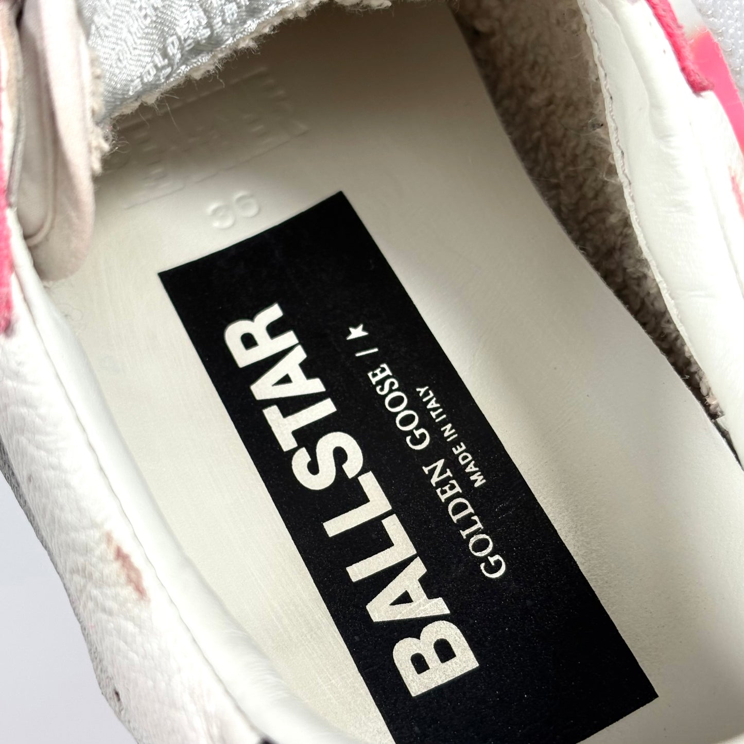 Golden goose Ballstar bianche e aragosta e stella argento brillantinata 36