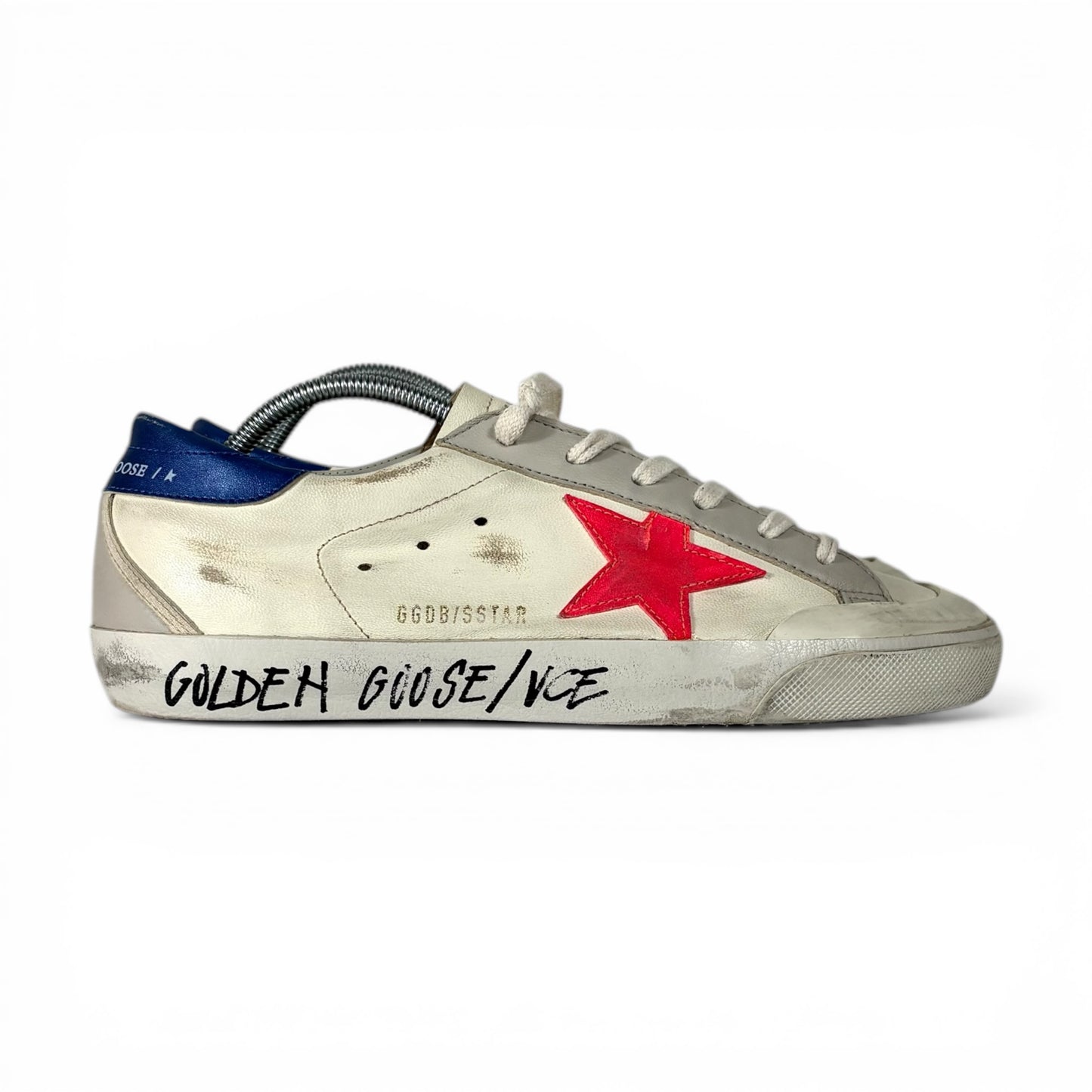 Golden goose Superstar panna, stella rossa e talloncino blu 39