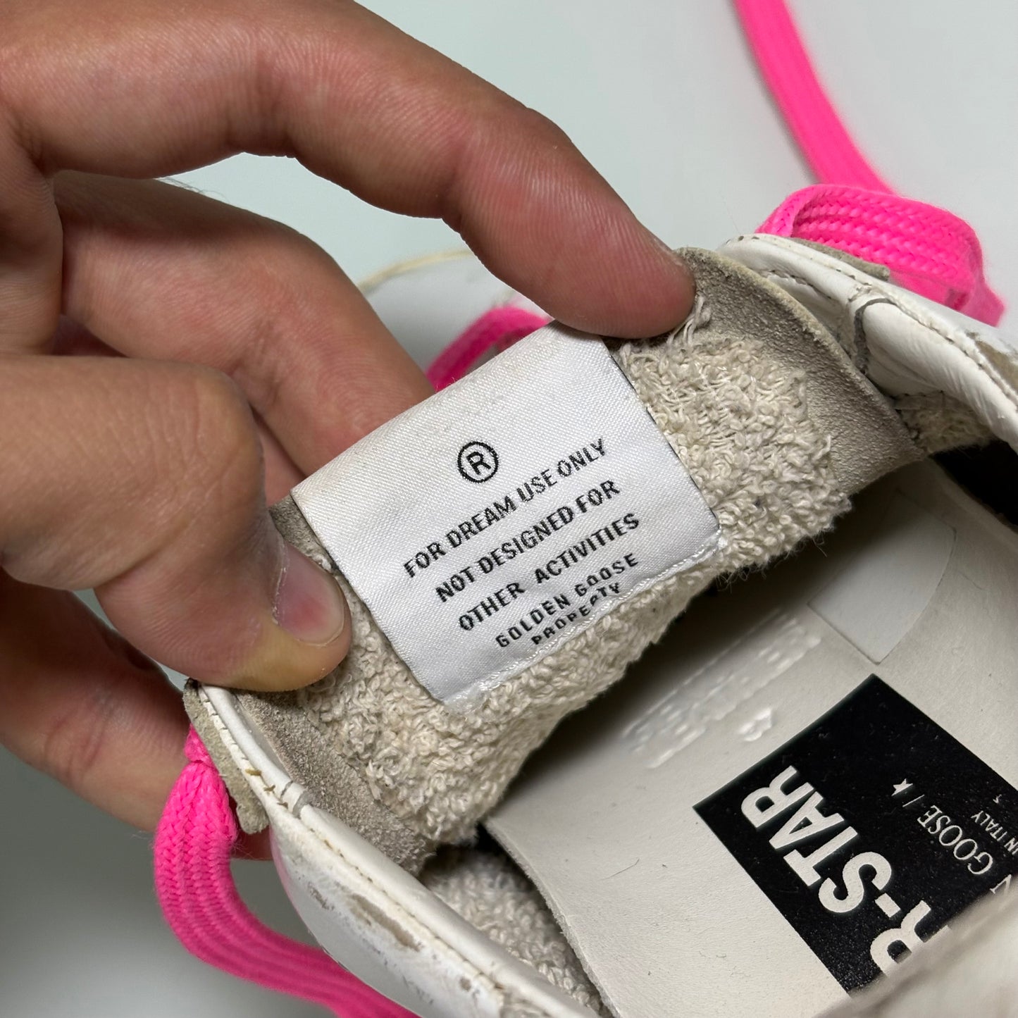 GOLDEN GOOSE SUPERSTAR BIANCO, LACCI ROSA E STELLA ROSA BRILLANTINATA 37