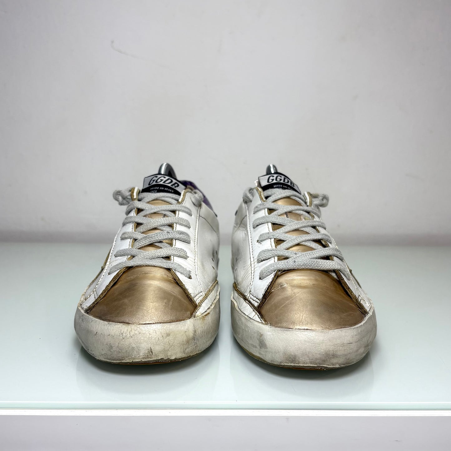Golden goose Superstar bianche stella beige e tallone viola 39