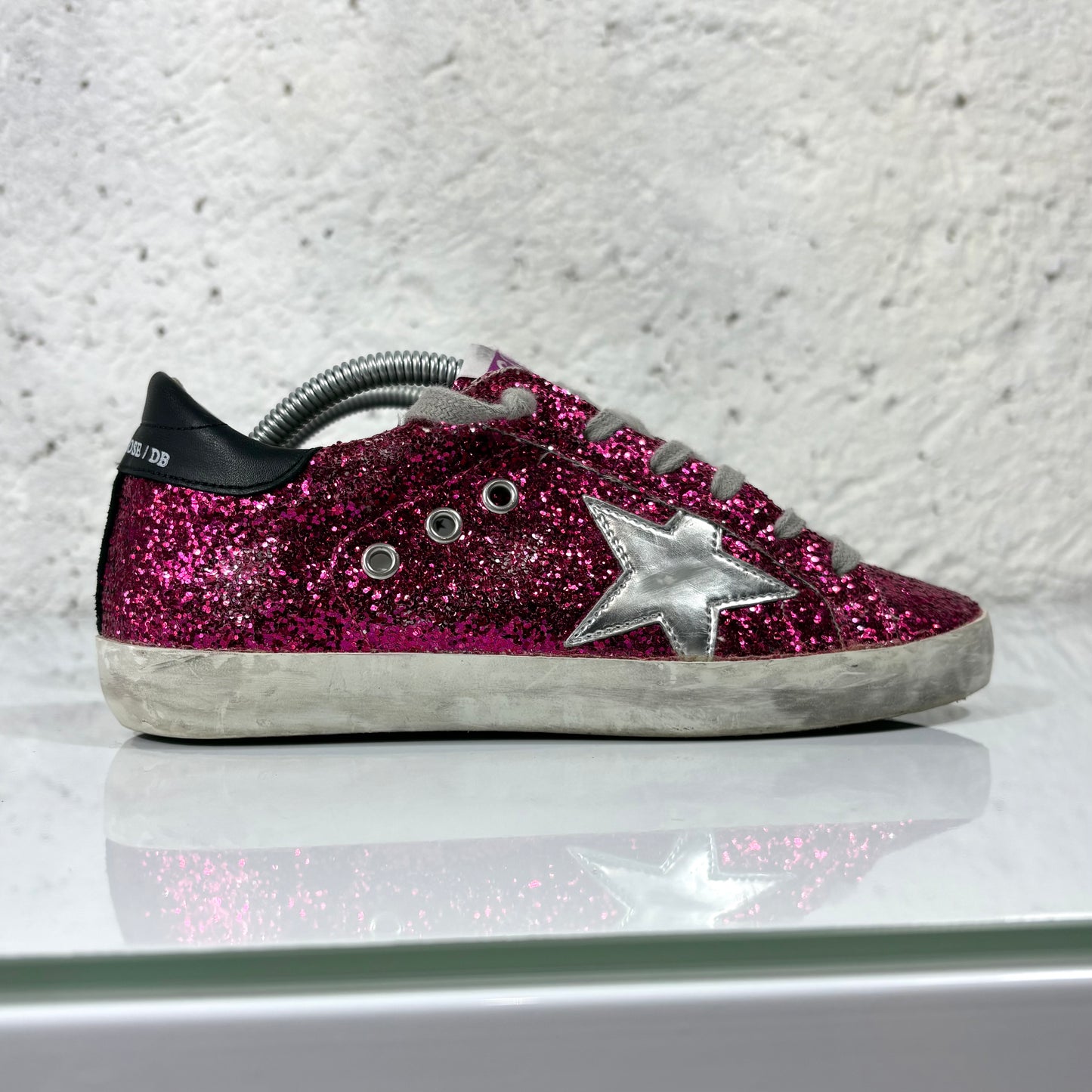 Golden goose Superstar bordeaux a paillettes, stella argento e tallone nero 36